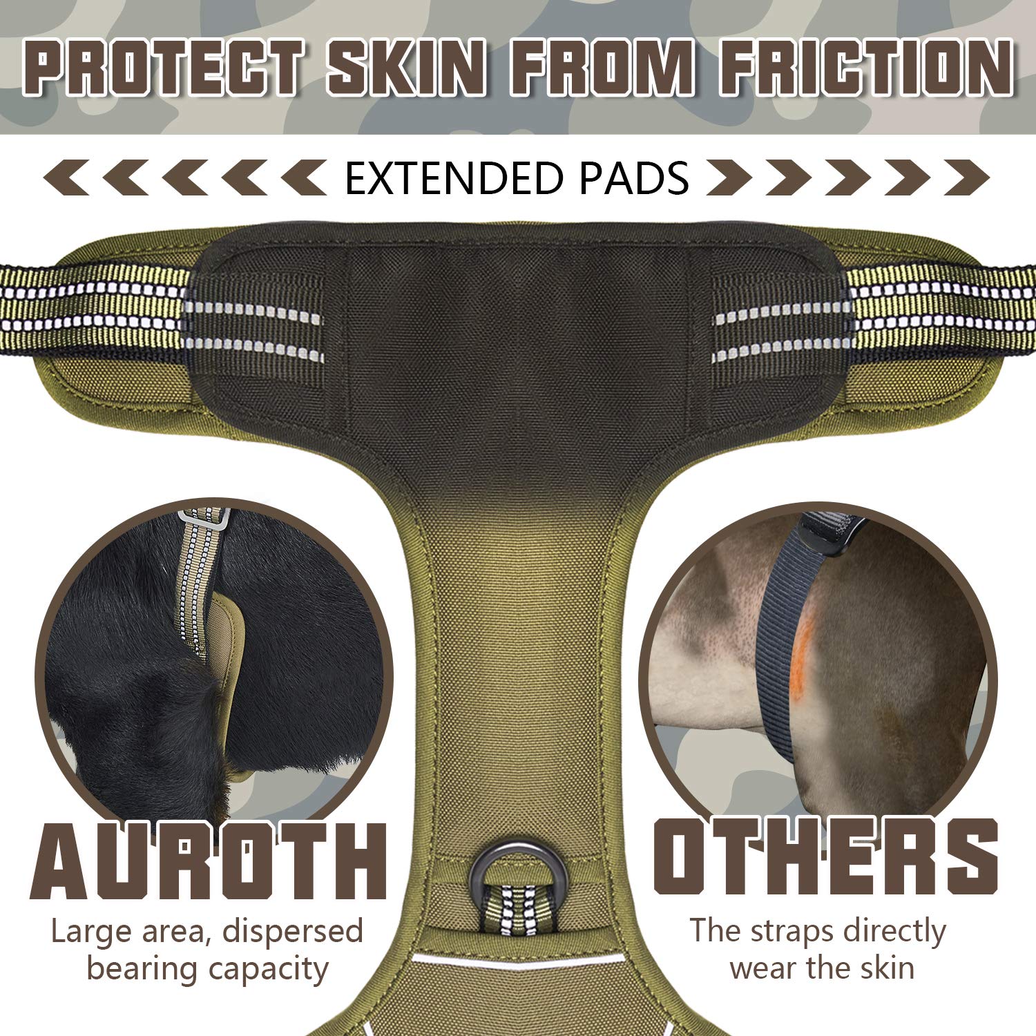 Auroth Tactical Dog Harness For Large Dogs No Pull Adjustable Pet Harness Reflective K9 Working Training Easy Control Pet Vest Military Service Dog Harnesses Army Yellow L