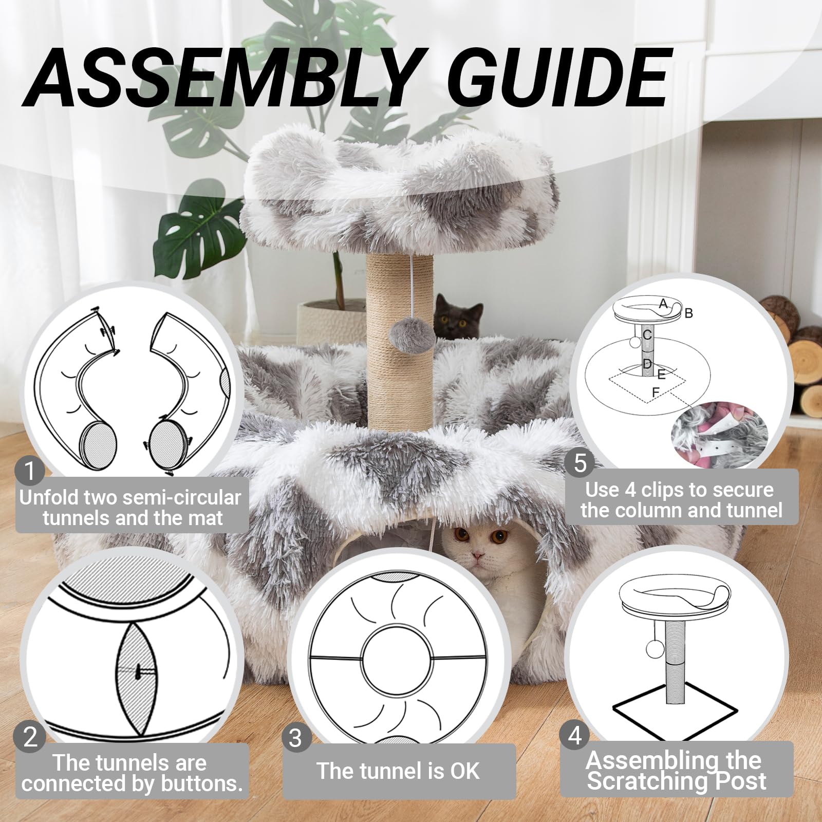 Luckitty 2 In 1 Cat Donut Tunnel & Scratching Post Bed- Featuring With Soft Plush Perch, Sisal-Covered Scratch Posts And Hanging