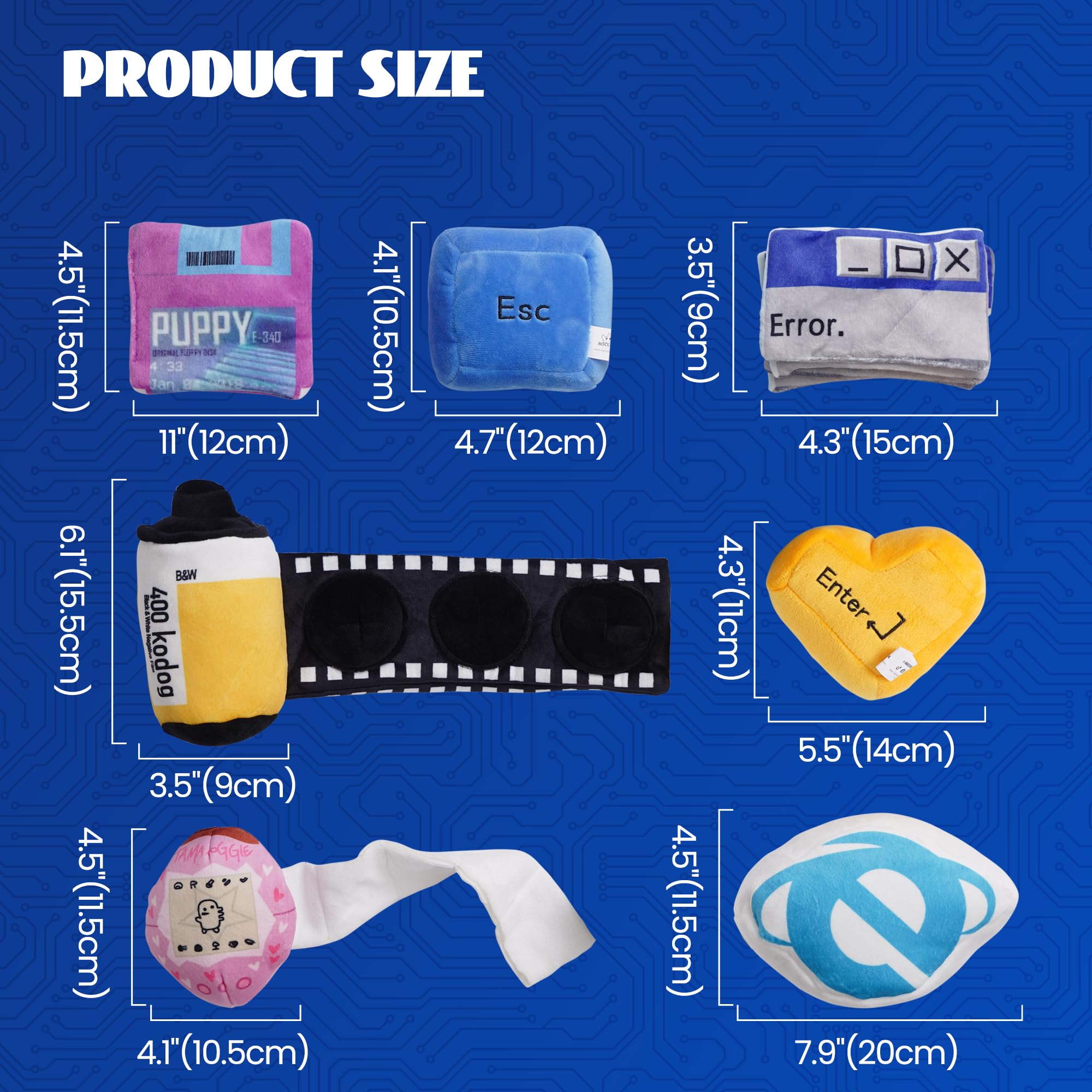 Nocciola Funny Squeaky Dog Toys, Old Tech Themed Stuffed Plush Puppy Toy Set With Hidden Treat Pockets, Cute Crinkle Chew Toys F