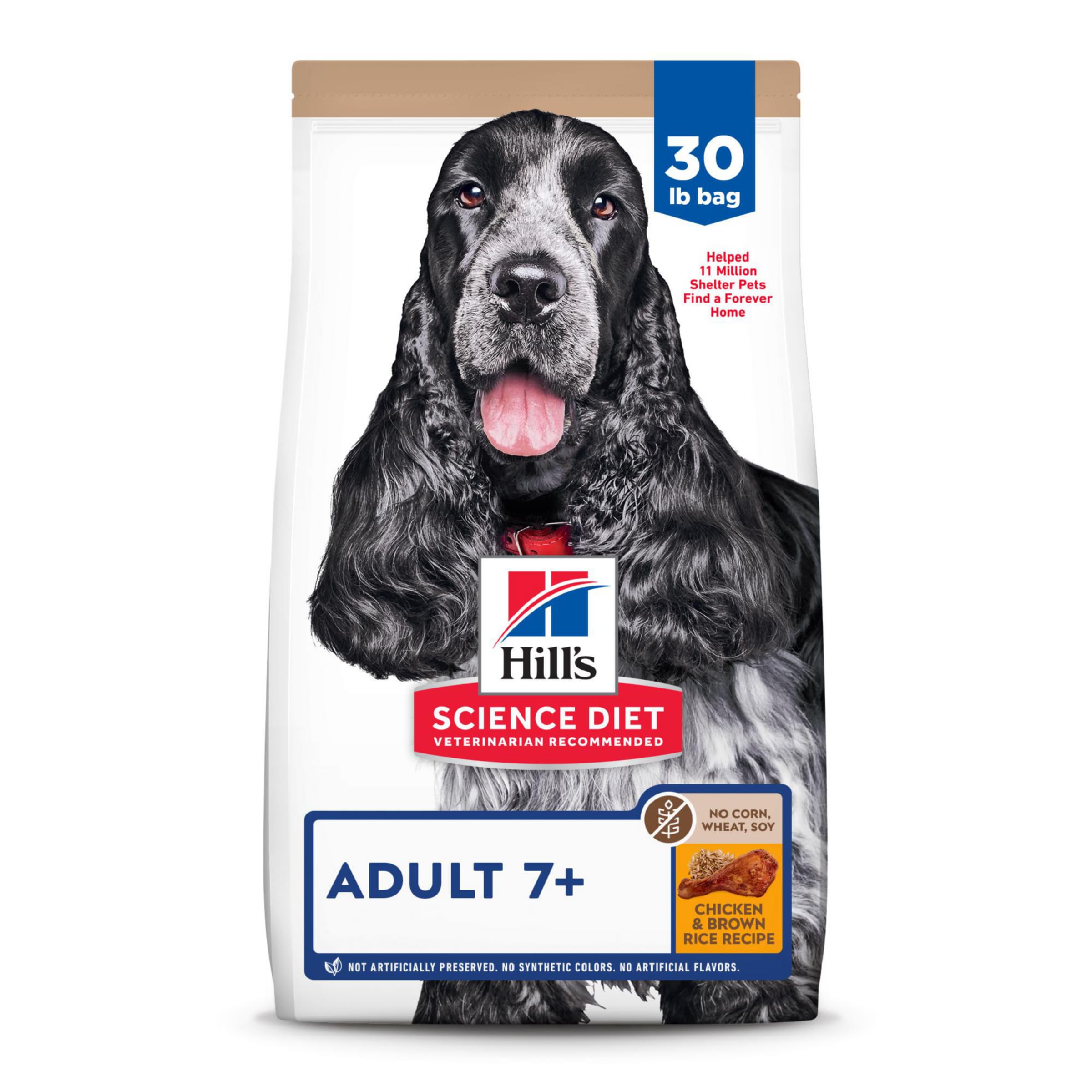 Hills Science Diet Adult 7+, Senior Adult 7+ Premium Nutrition, Dry Dog Food, No Corn, Wheat, Soy Chicken & Brown Rice, 30 lb B