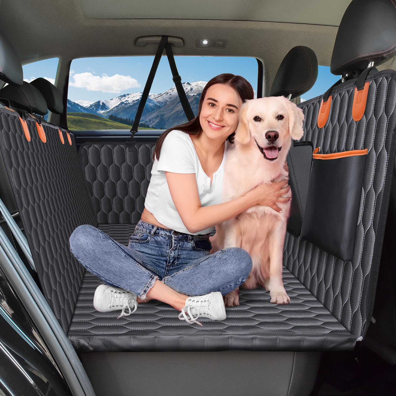 Chumajor Xl Back Seat Extender For Dogs-Supports 400Lb,Waterproof Dog Car Seat Cover Hard Bottom-Detachable,600D Heavy Duty Scra