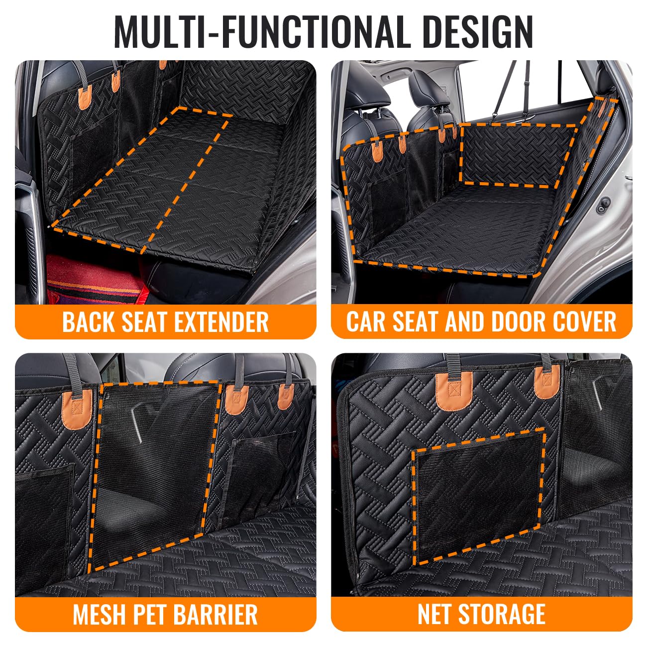MAXFUT Dog Back Seat Extender,Backseat Pet Cover for Dogs,Rear Dog Car Seat Cover for Back Seat,Hard Bottom Car Seat Cover for D