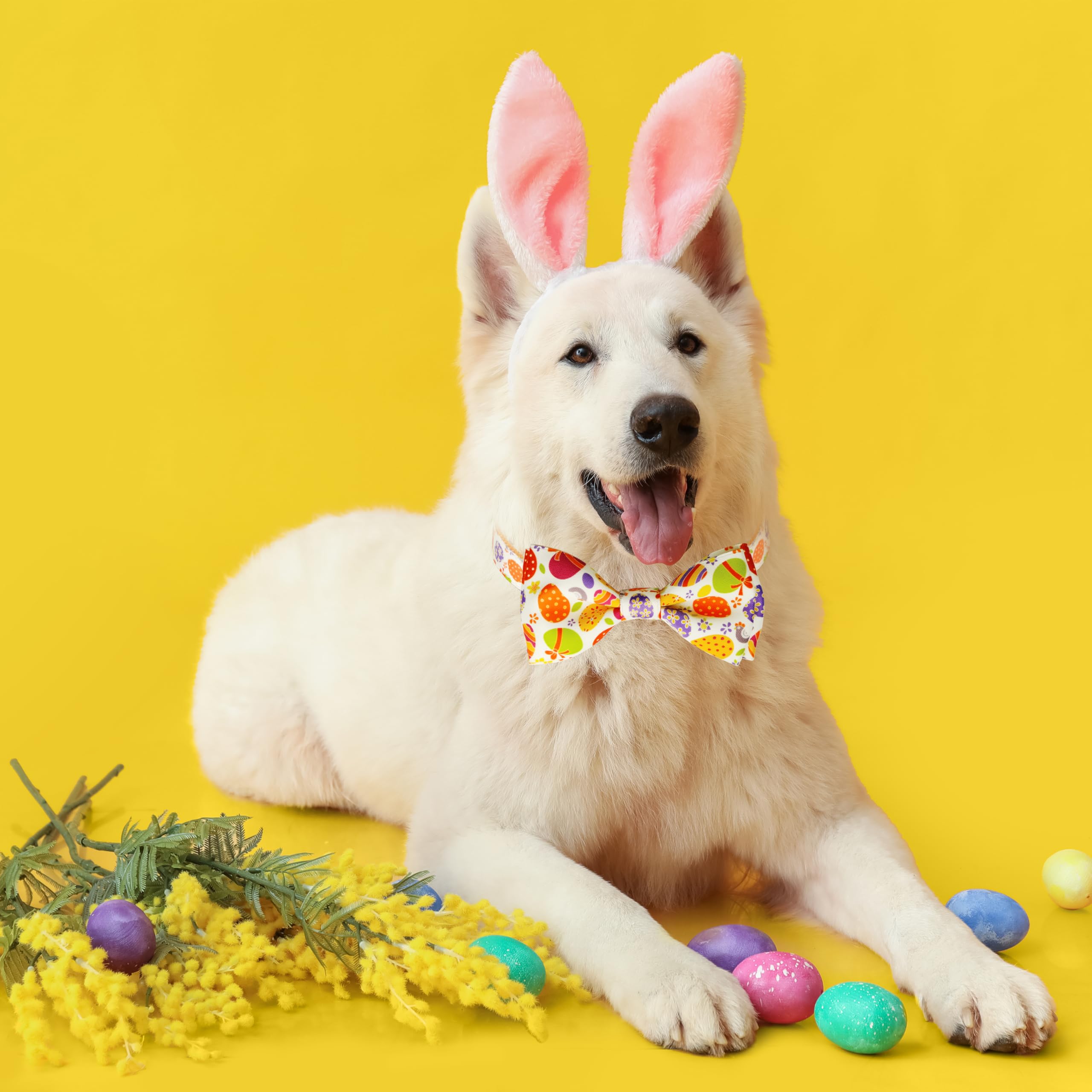 Easter Dog Bow Tie Collar, Adjustable Colorful Egg Pattern Pet Collar With Detachable Bowtie, Festive And Comfortable For Small
