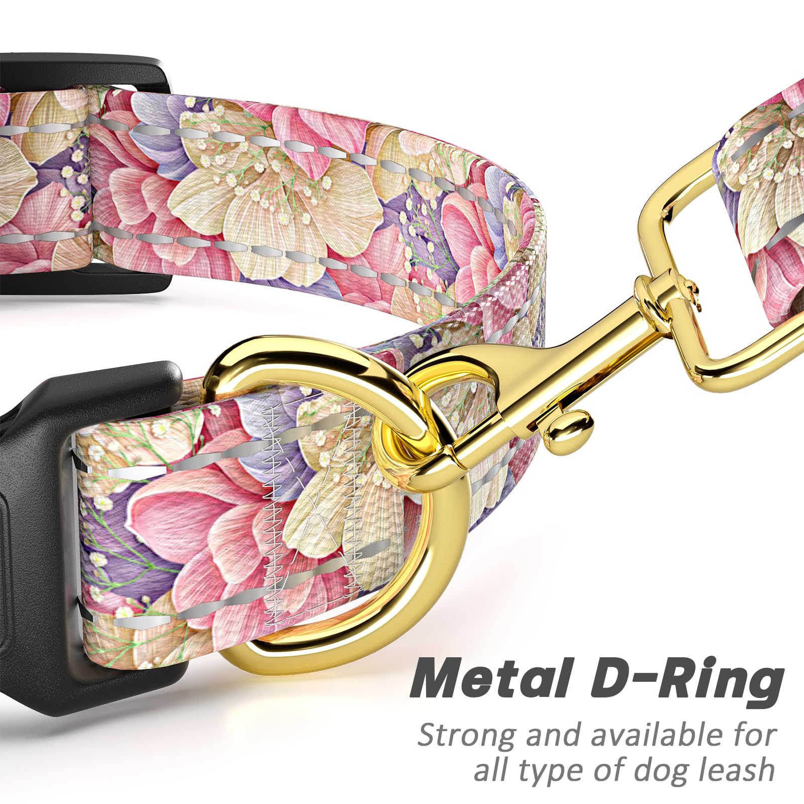 Tmoodel Reflective Dog Collar For Large Dogs, Cute Flower Theme Adjustable Heavy-Duty Nylon Puppy Collar For Boy And Girl Female