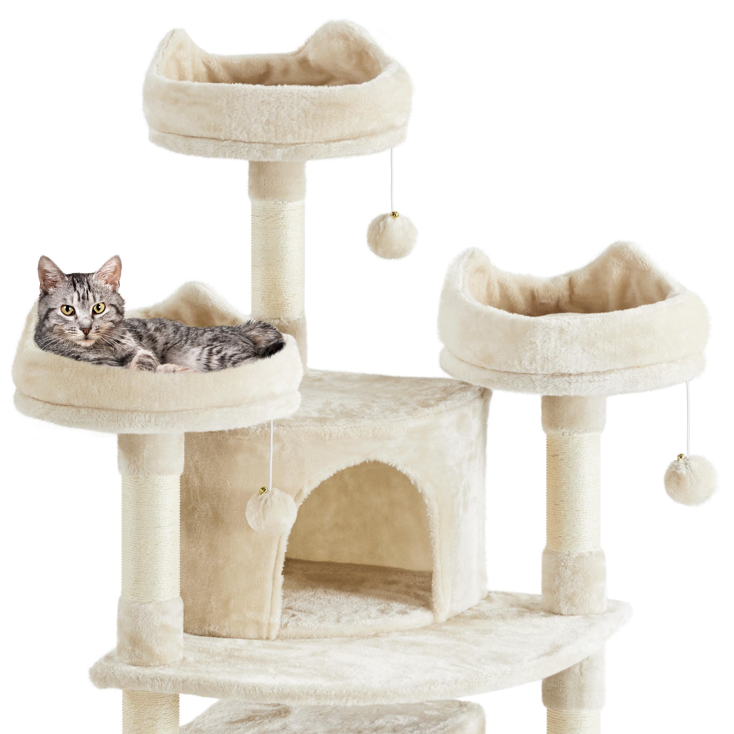 Yaheetech Cat Tree Cat Tower, Multilevel Cat Condo With Sisal Scratching Post As Indoor Cats Play House, Beige, 68.5In