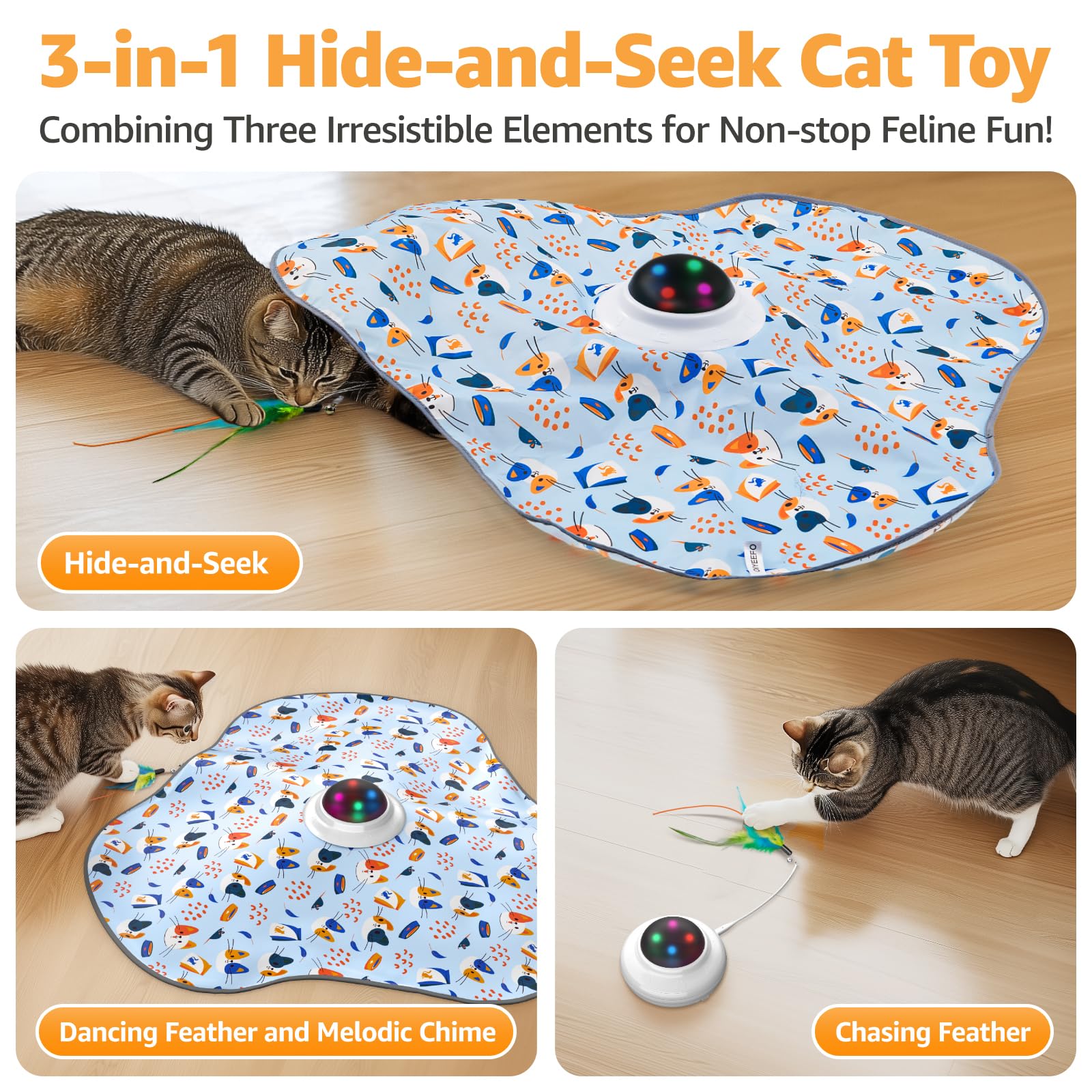 Interactive Cat Toys Rechargeable: Interactive Cats Toy With Chime - Automatic Cat Toys For Indoor Cats, Hide And Seek Toy With