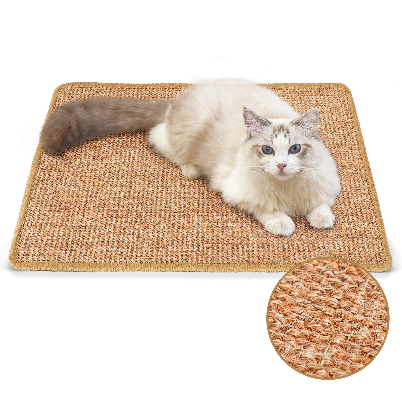 FUKUMARU Cat Scratcher Mat, 23.6 X 15.7 Inch Natural Sisal Cat Scratch Mats, Horizontal Cat Floor Scratching Pad Rug with Sticky