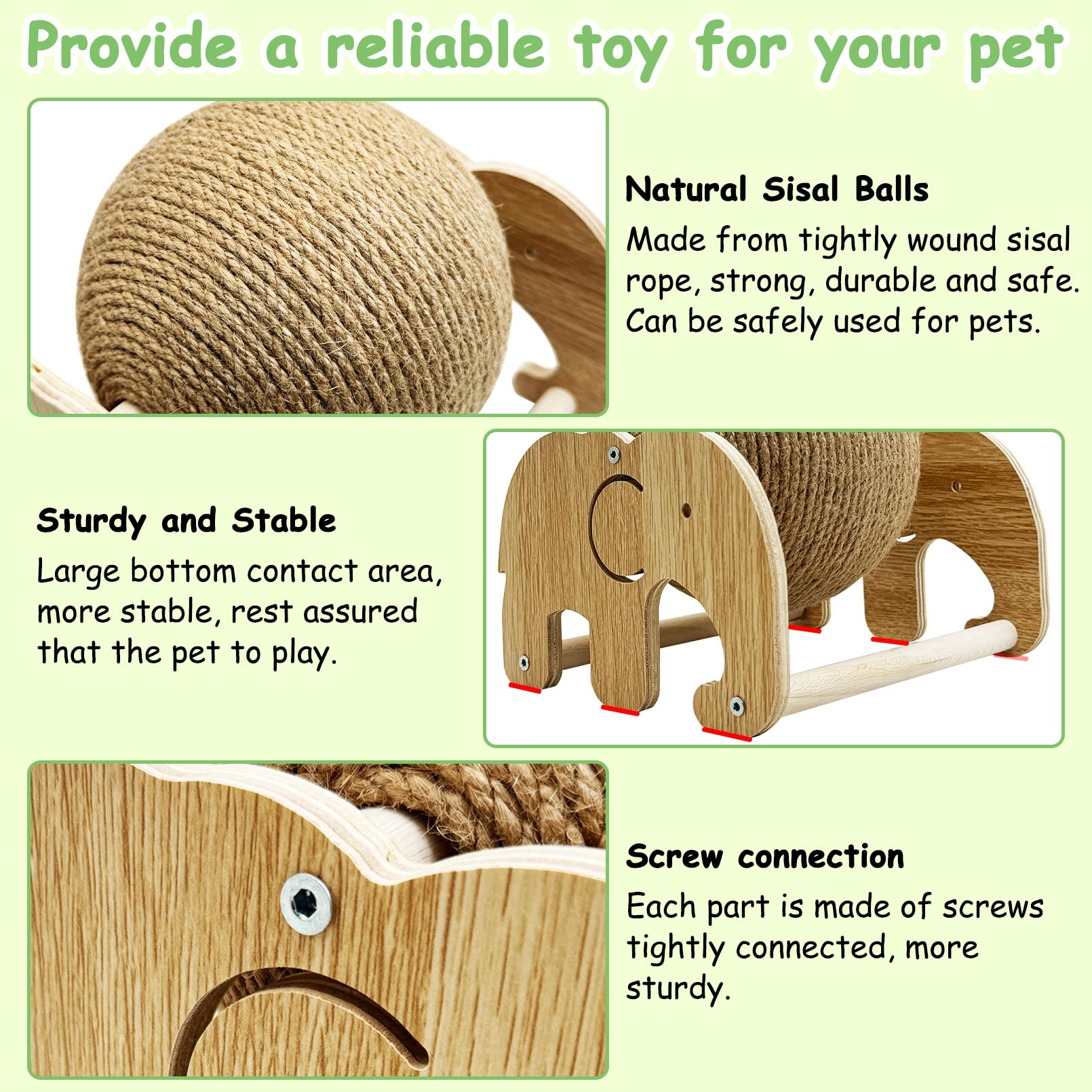 Fhiny Rabbit Scratch Toy, Natural Sisal Rabbit Scratching Ball Cute Sisal Rope Bunny Claw Scratcher Rotating Ball Interactive To