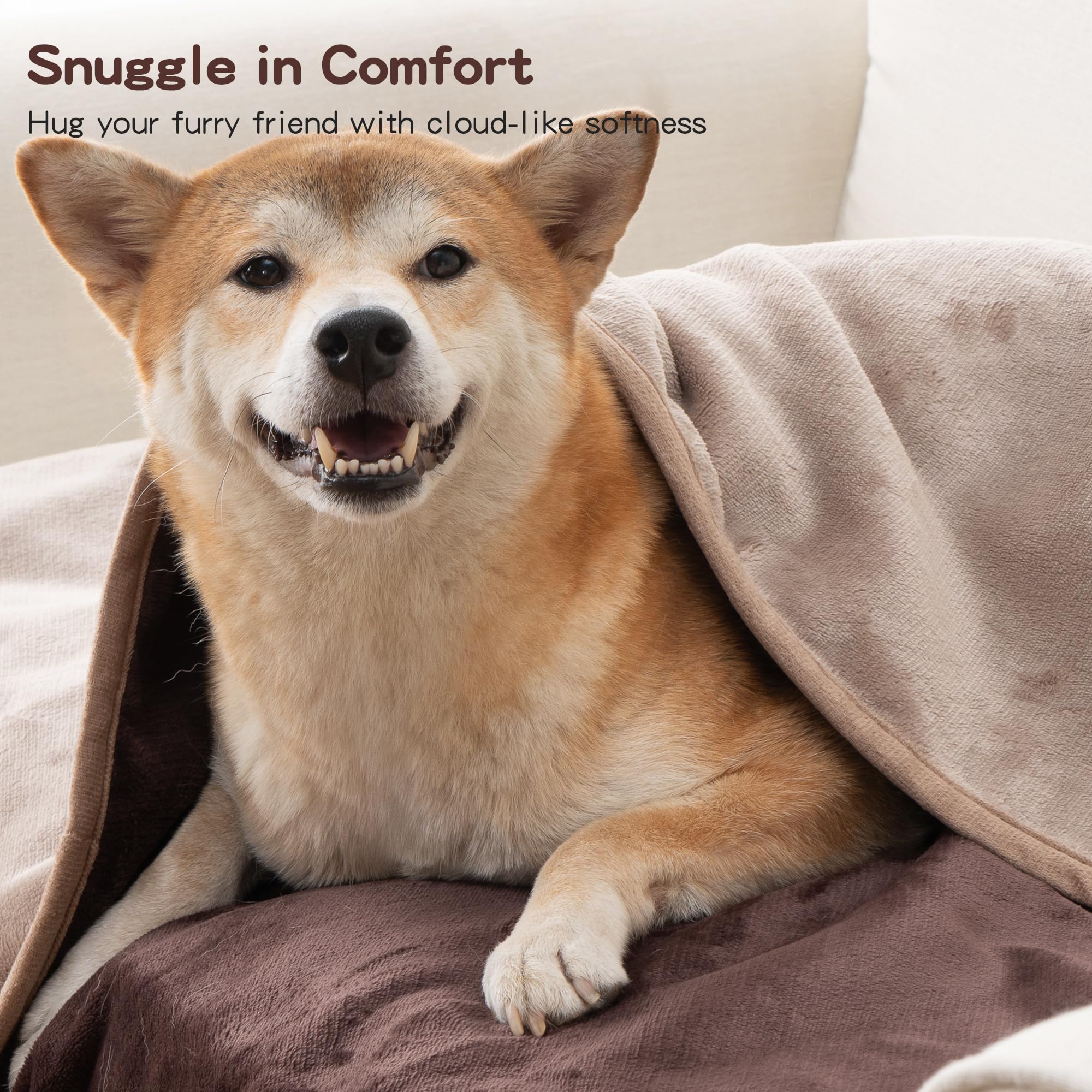 Capt.Snooze 50X60 Inch Brown Pet Blanket For Medium/Large Dogs - Reversible Soft Fluffy Waterproof Flannel Dog Bed Blanket, Grea