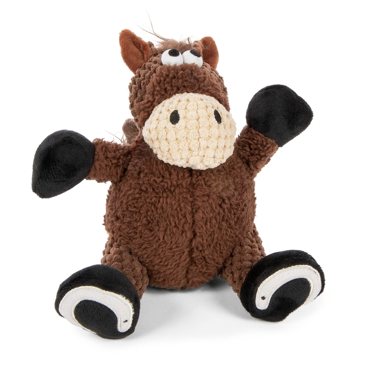 Godog Checkers Sitting Horse Squeaky Plush Dog Toy, Chew Guard Technology - Brown, Small