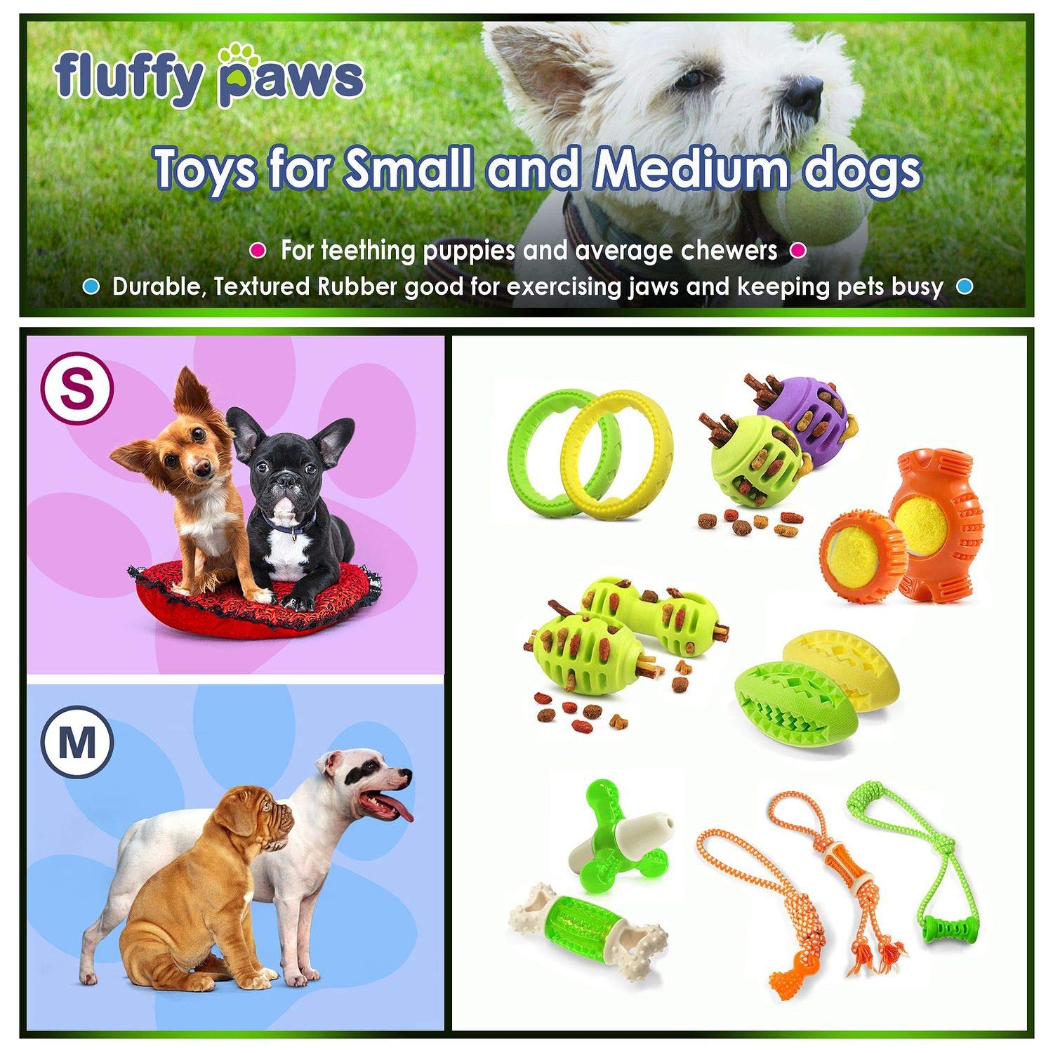 Fluffy Paws Dog Chewing Ring - Soft Rubber Dental Toy for Small/Medium Dogs - 10", Yellow