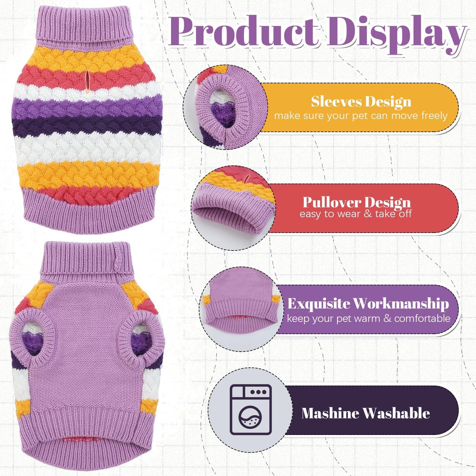 Kuoser Dog Sweater, Large Dog Sweaters for Girls Boys Christmas Thanksgiving Outfit, Thick Dog Fall Winter Sweater Cable Knitwea