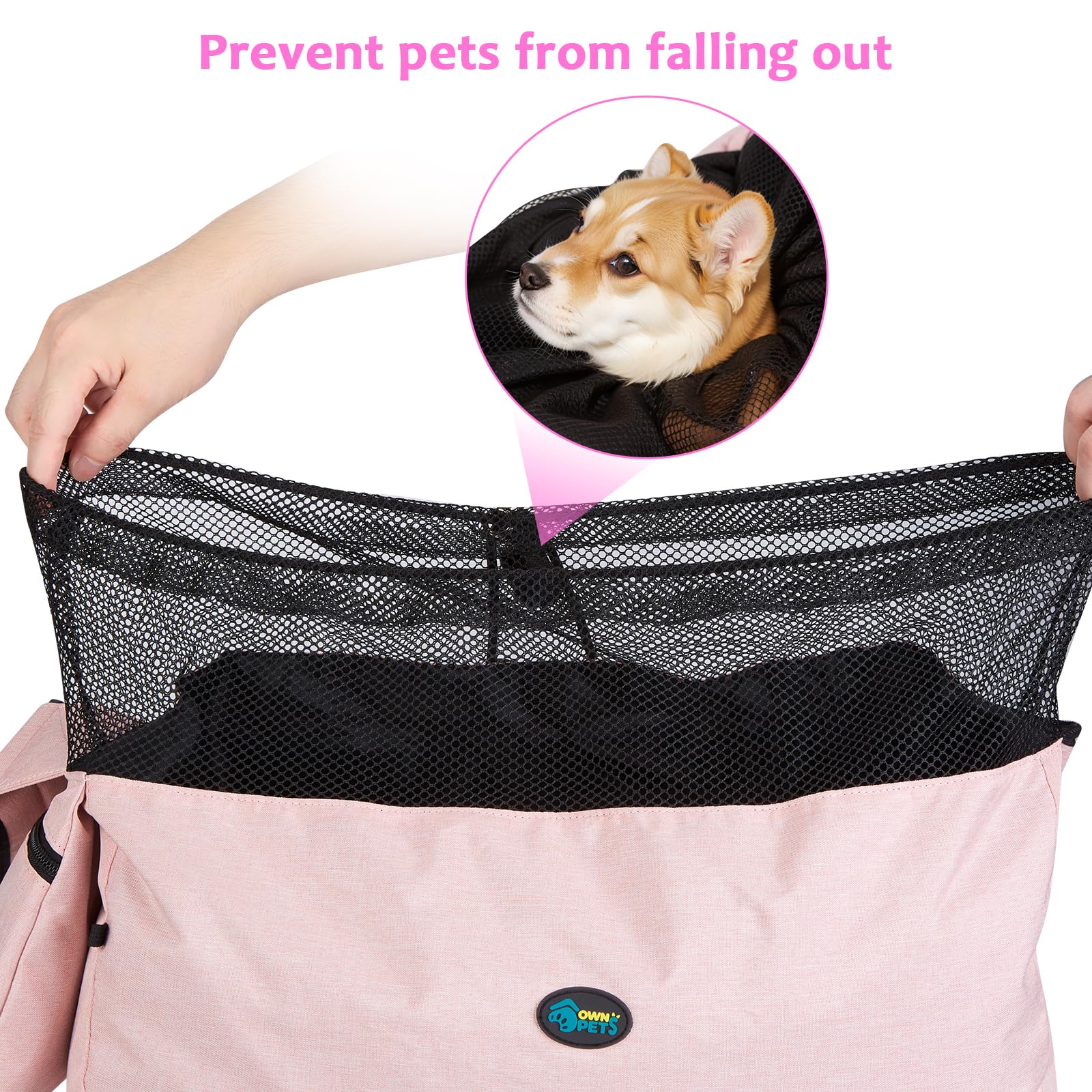 Ownpets Adjustable Pet Dog Sling Carrier Bag, Padded Strap, Mesh, Large, Pink - Model PET0135-US for Small Medium Dogs & Cats