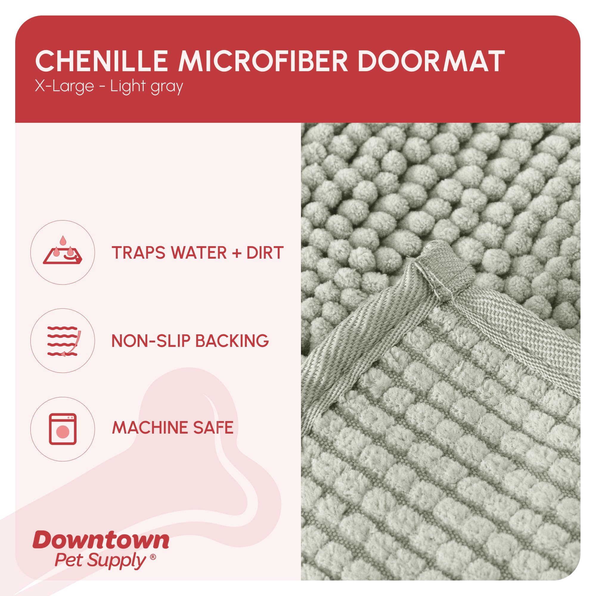 My Doggy Place Microfiber Dog Mat for Muddy Paws, 60 x 36 Light Grey - Non-Slip, Absorbent and Quick-Drying Dog Paw Cleaning Mat