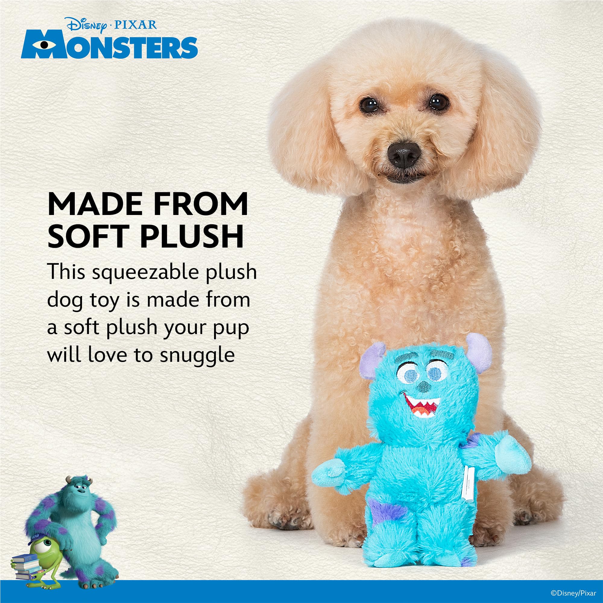 Disney For Pets Sulley Plush Dog Toy 6In | Plush Toy For Dogs Inspired By Sulley From Pixar'S Monsters, Inc. With Squeaker