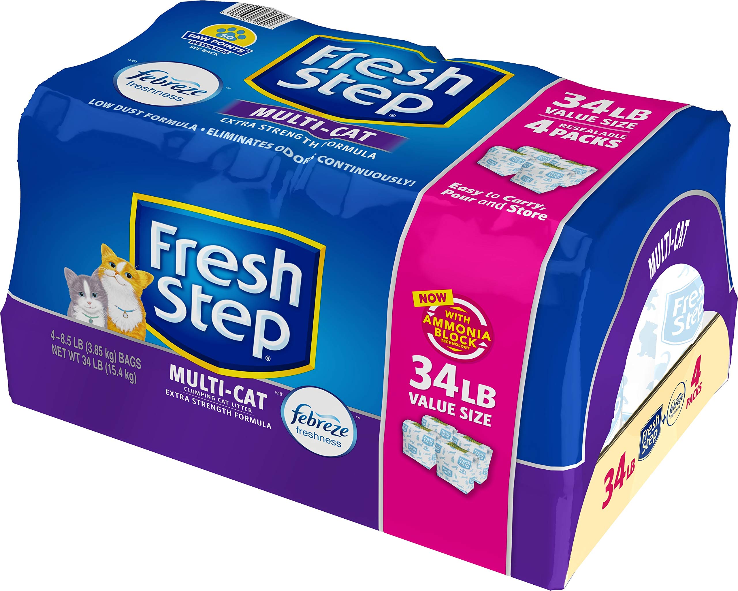 Fresh Step Multi-Cat Scented Litter with the Power of Febreze, Clumping Cat Litter, 34 Pounds (Package May Vary) (Package May Va