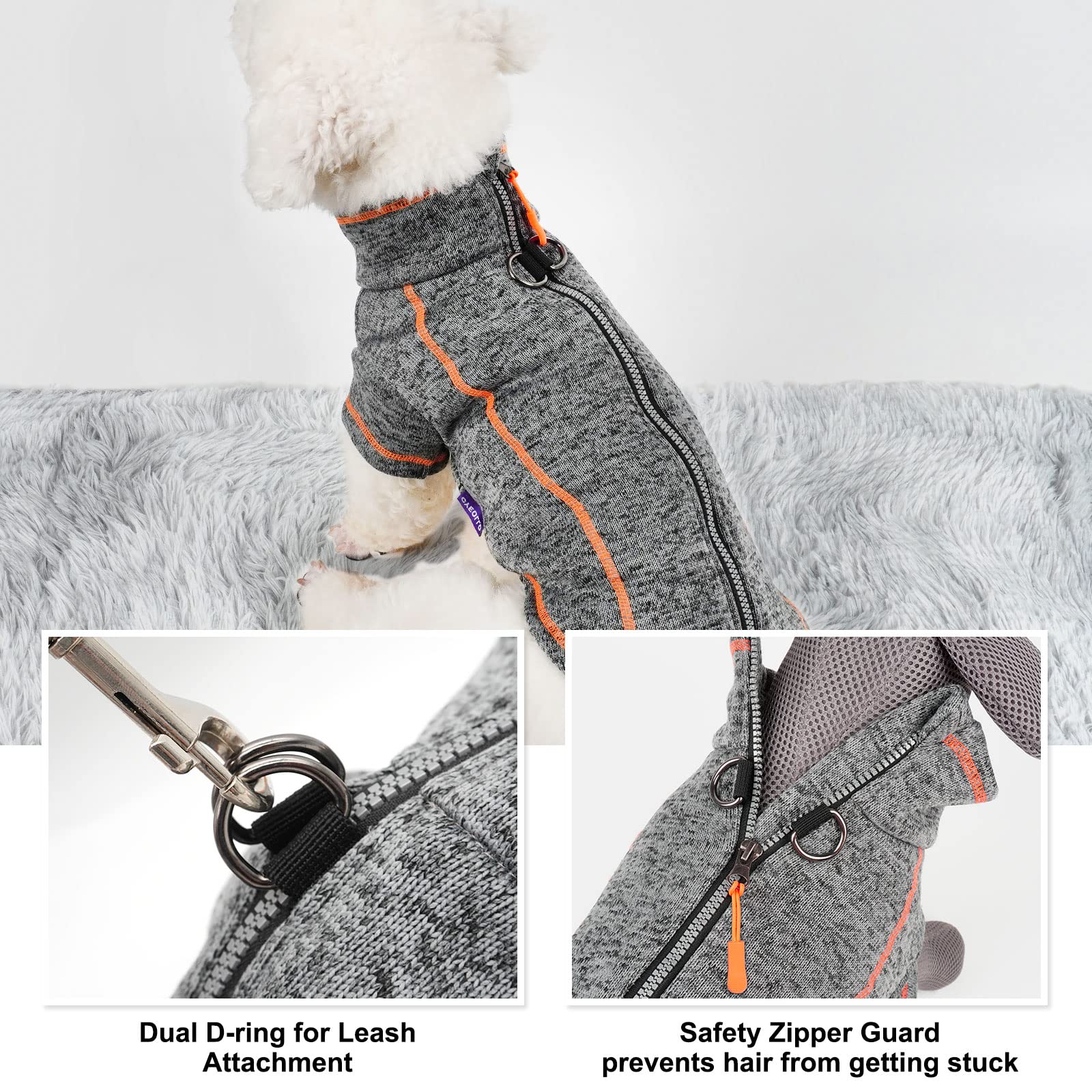 cyeollo Dog Coat Fleece Sweater Jacket Step in Reflective Dog Coats with D Ring Zipper Up Dog Sweaters for Small Dogs Grey