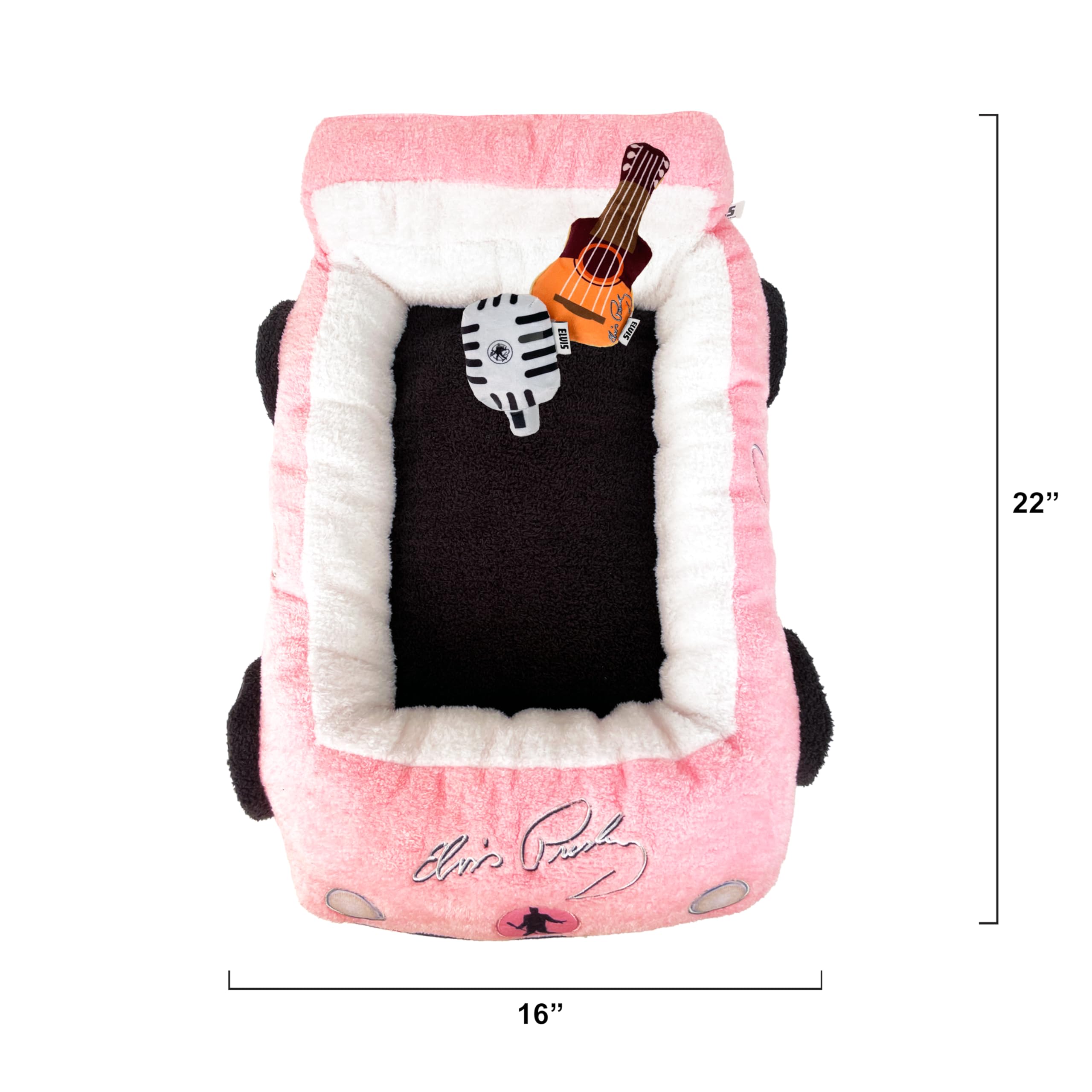 Megatoys Elvis Plush Car Pet Bed - Pink Pet Bed With Musical-Design Pillows And Elegant Car Styling