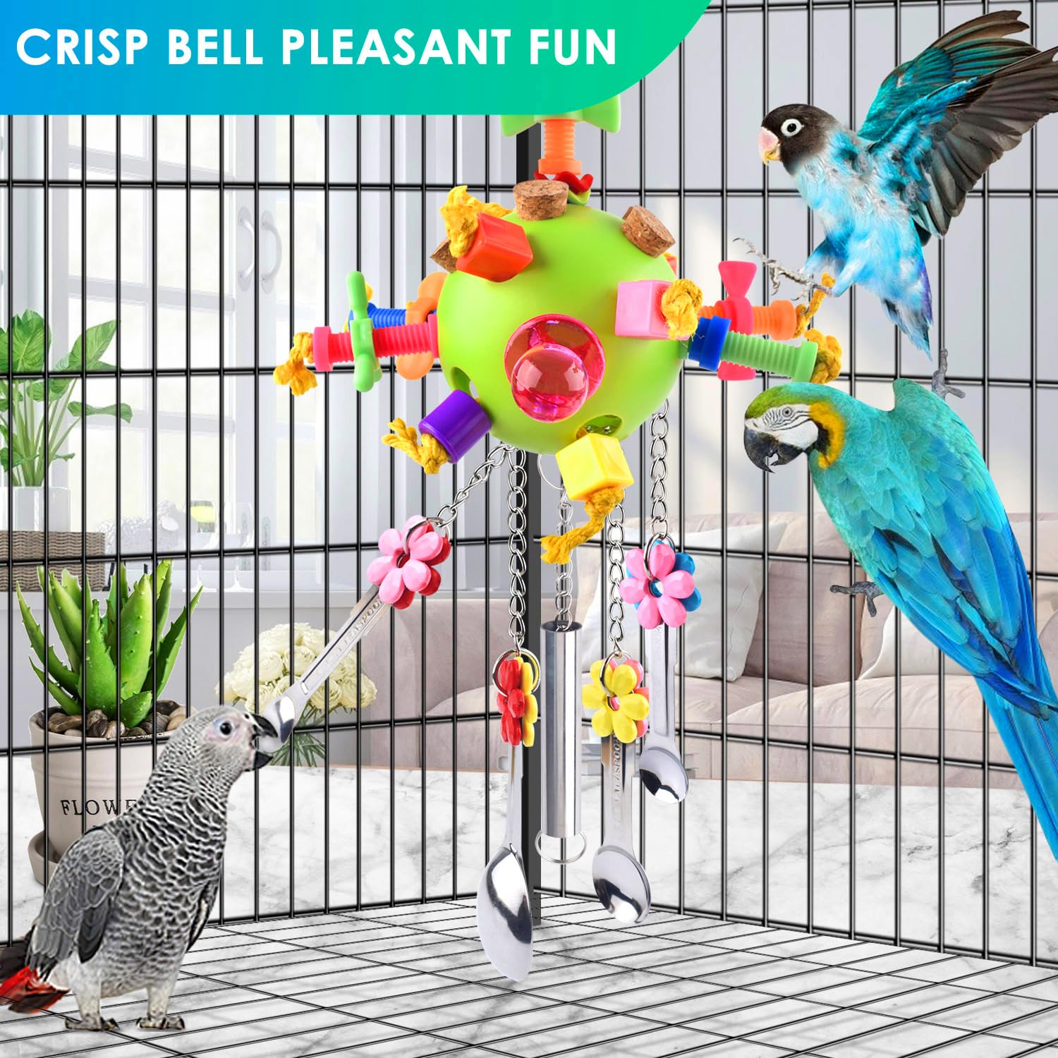 KATUMO Bird Toys, Parrot Pull Spoons Toys Parakeet Toys Conure Cage Toys for Cockatiel Quarker African Grey Mini Macaw Amazon Pa