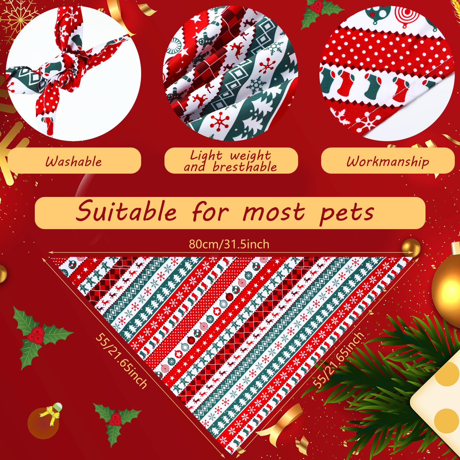 Newwiee 100 Pcs Christmas Dog Bandanas Bulk For Dogs Triangle Bibs Scarf Holiday Xmas Soft Breathable Dog Christmas Scarf Access