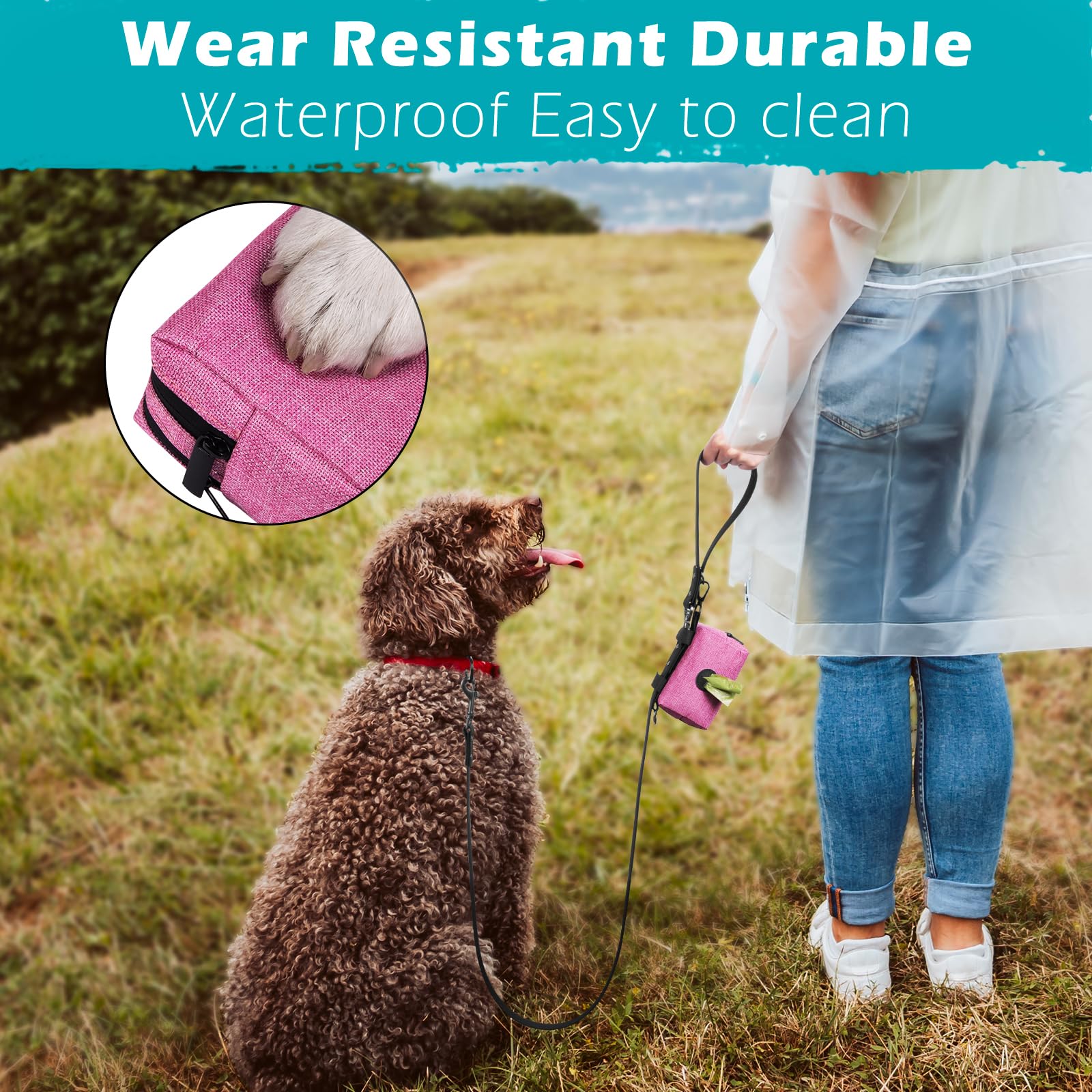 PetBonus Dog Poop Bag Holder, Portable Pet Waste Bag Dispenser, 2 Pouches for Treats and Walking Accessories, Fit All Leashes, I