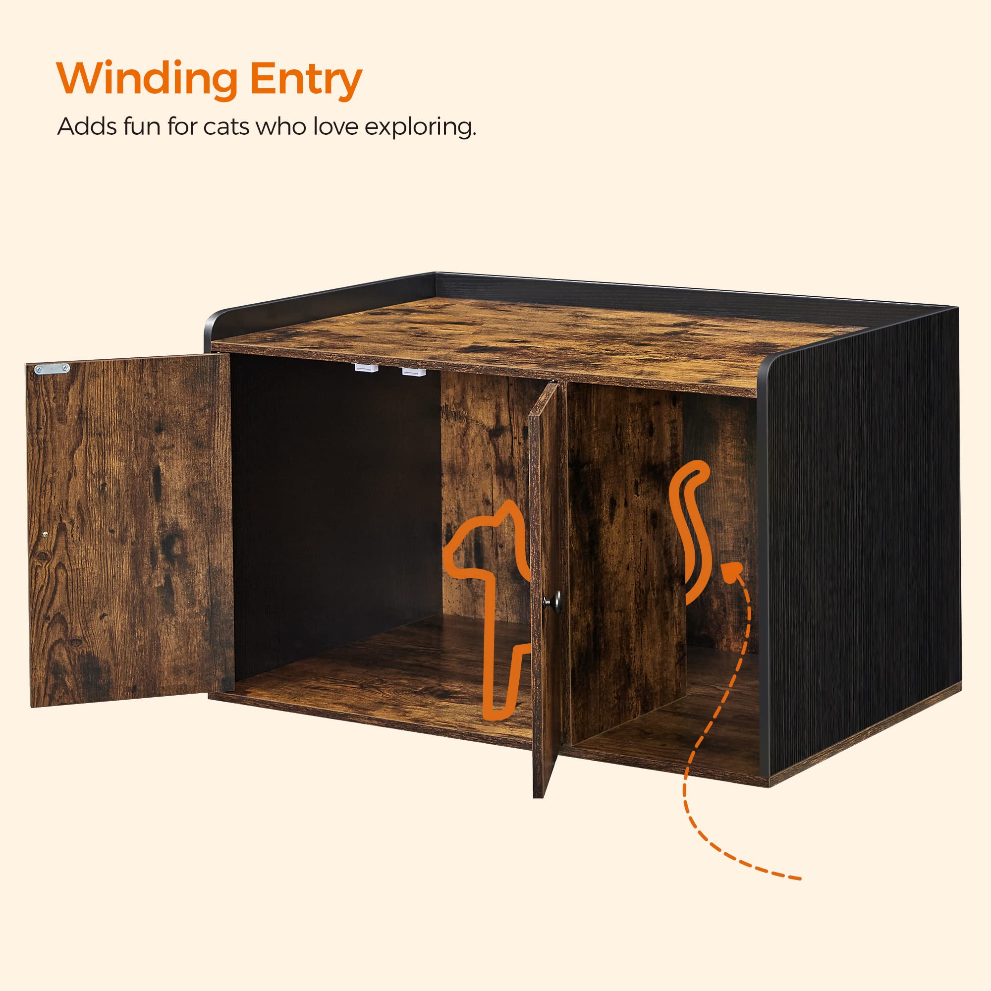 Feandrea Litter Box Enclosure, Cat Litter Box Furniture Hidden, with Front Entry, Modern Cat House for Indoor Cat, Kitty, Side E