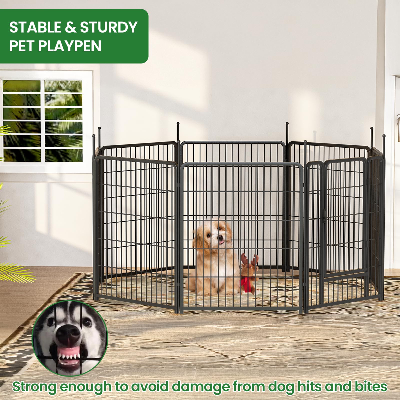 Awqm 32'' Dog Playpen Indoor/Outdoor, 8 Panels Metal Dog Fence With Doors, Portable Pet Dog Cage Outdoor Exercise Pen, Foldable