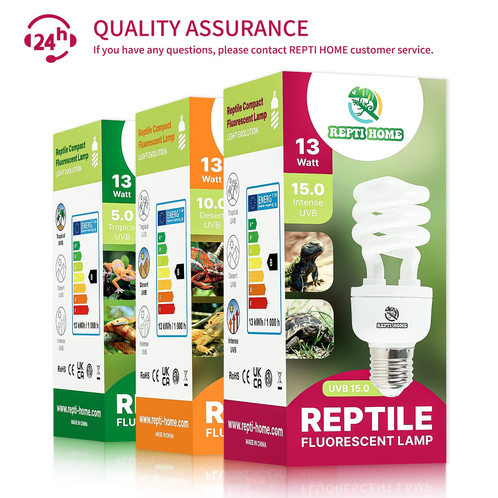 Repti Home Uvb Reptile Light 15.0, 13W Intense Uva Uvb Bulb For Reptiles, Terrarium Compact Fluorescent Lamp, Reptile Uvb Light Bulb For Desert Reptiles & Amphibians