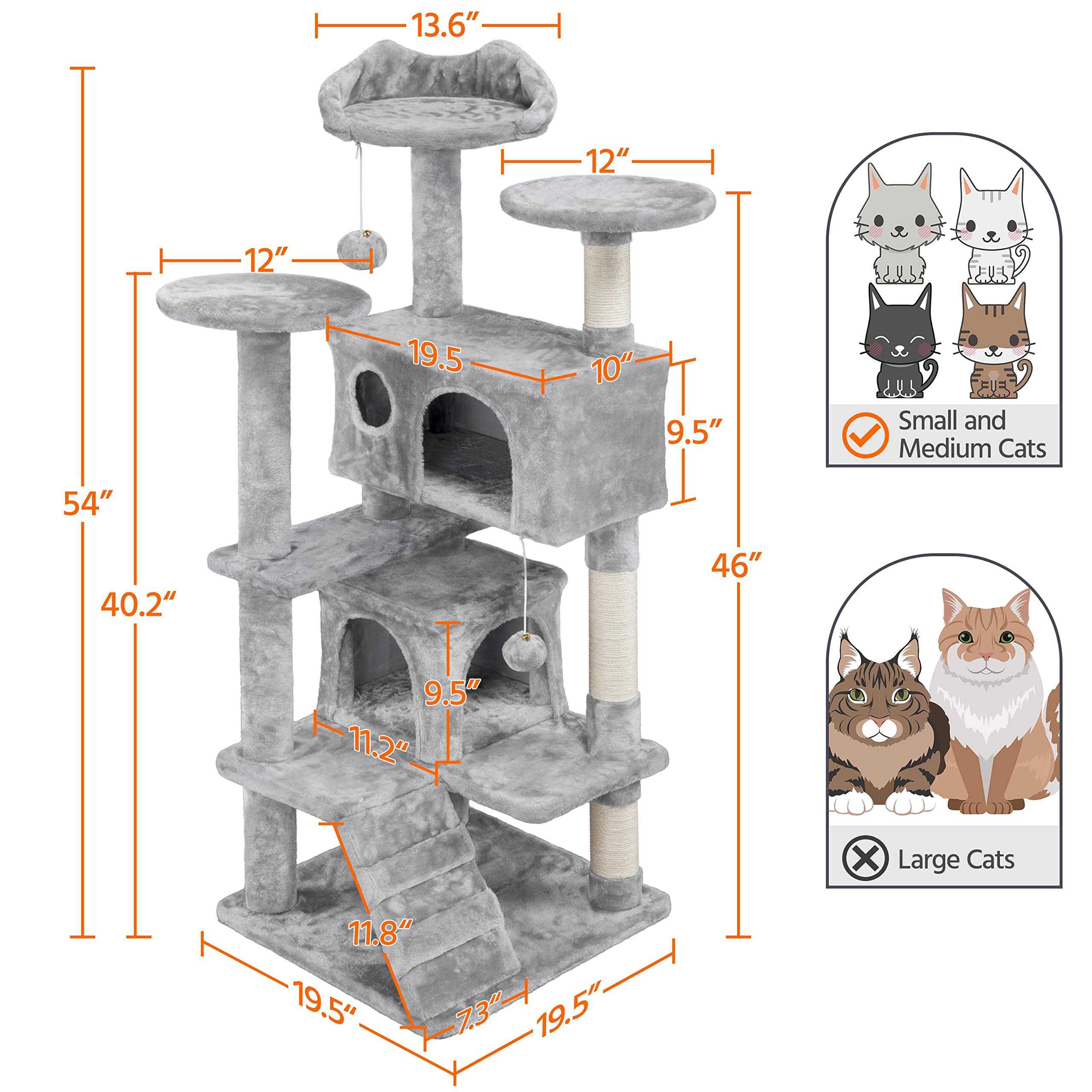 Topeakmart 54In Cat Tree, Cat Tower W/Large Cat Condo Scratching Posts And Perch, Cat Stand House Furniture, Light Gray