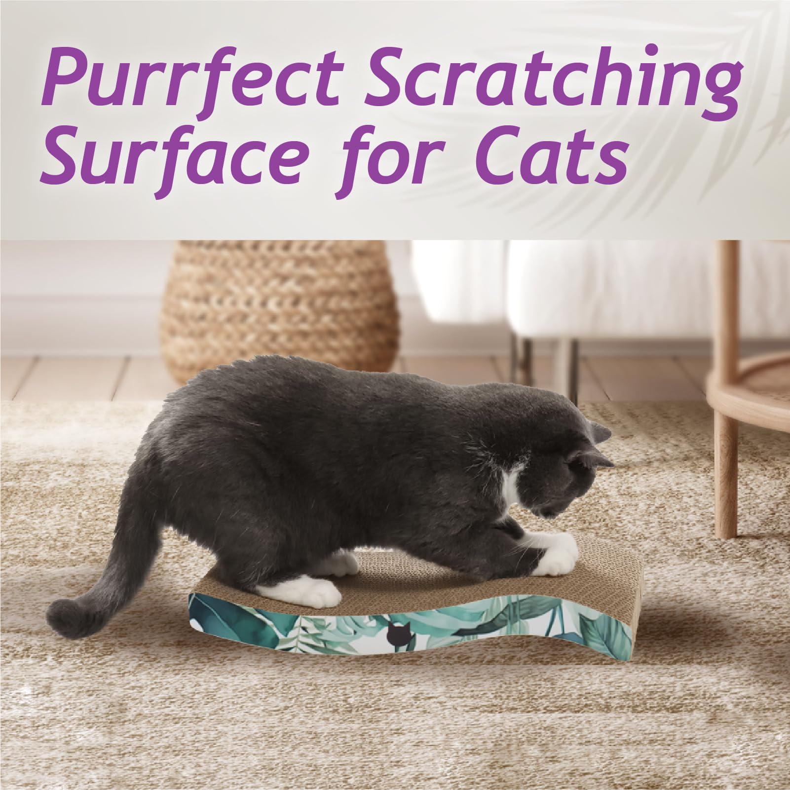 Reversible Wave Cat Scratcher For Indoor Cats - Cat Scratching Board, Horizontal Cat Scratch Pad Lounger With Reversible Usabili