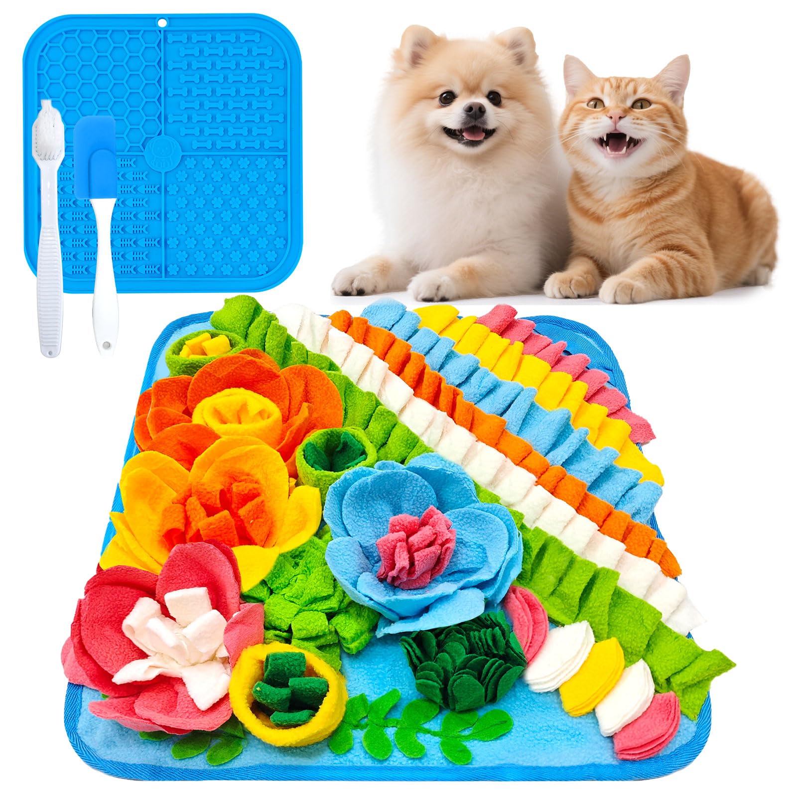 UETZLTB Dog Snuffle Mat and Lick Mat Set, Interactive Dog Enrichment Puzzle Toys for Puppy Small Breed Dogs Cats Rabbits, Cognit