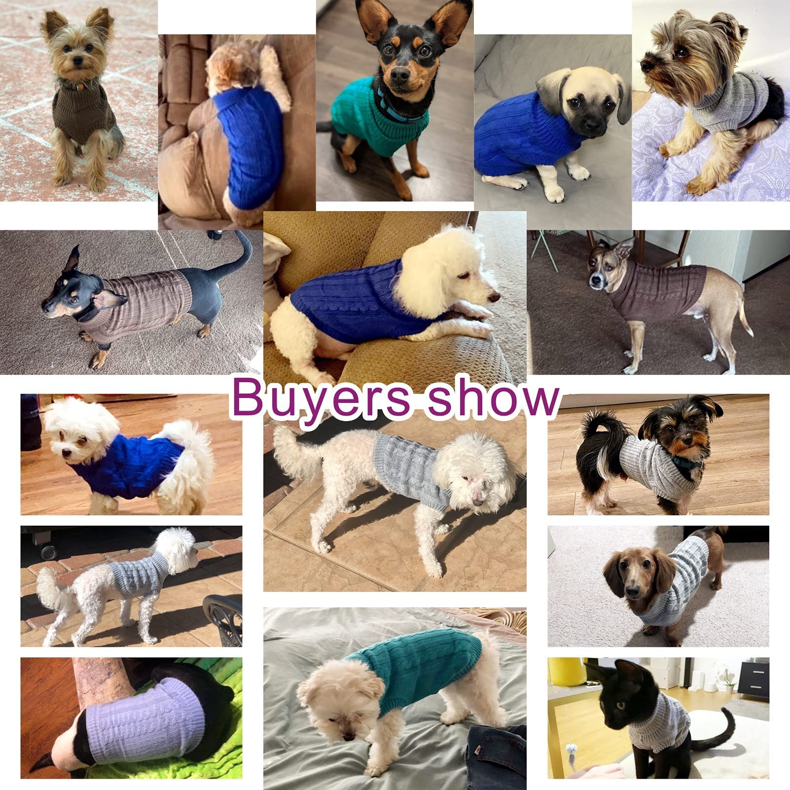 Chborchicen Small Dog Sweaters Knitted Pet Cat Sweater Warm Dog Sweatshirt Dog Winter Clothes Kitten Puppy Sweater (Large, Grey)