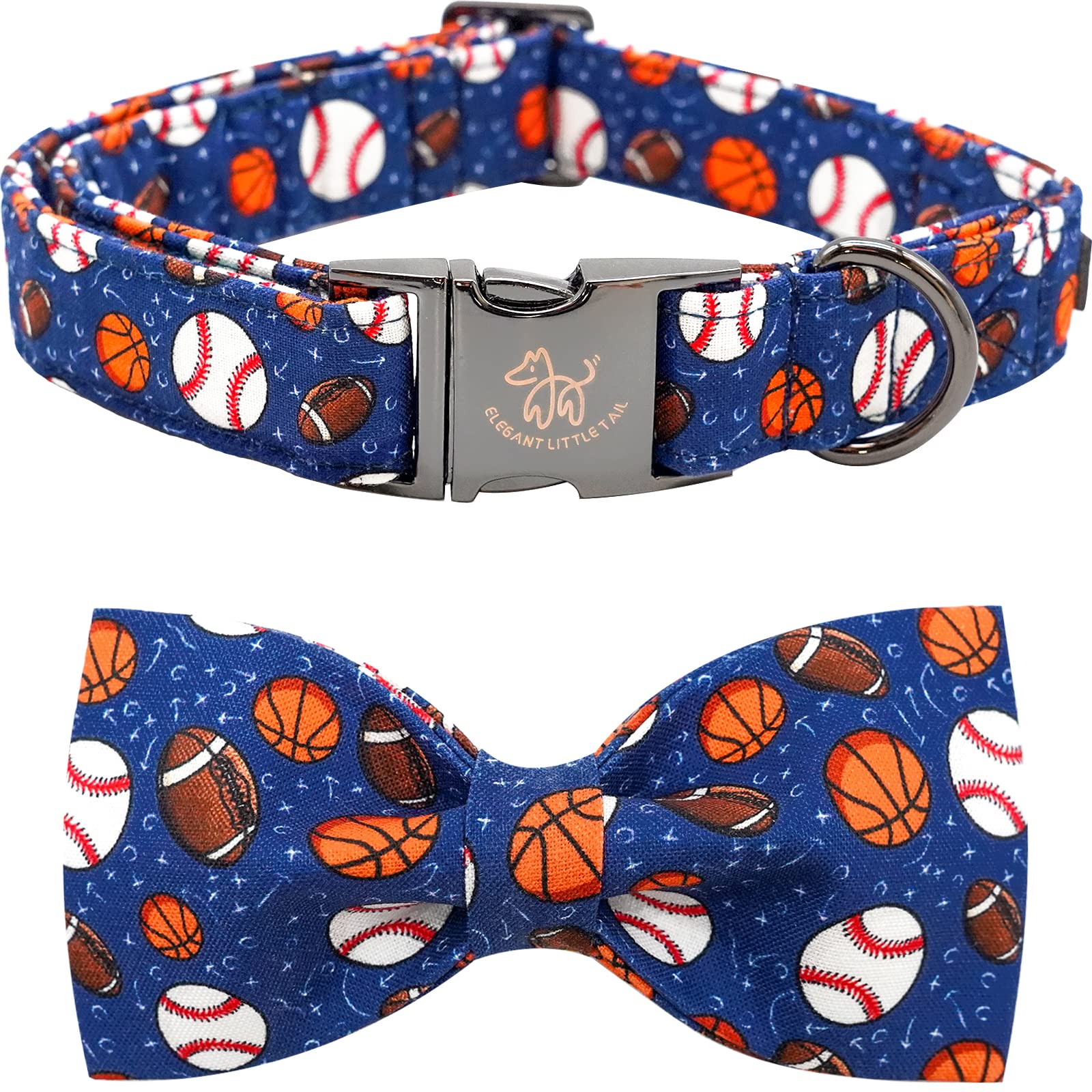 Elegant little tail Dog Collar, Balls Print Dog Collar with Bow Boy Dog Collar Pet Collars Soft Dog Bowtie Adjustable Dog Collar