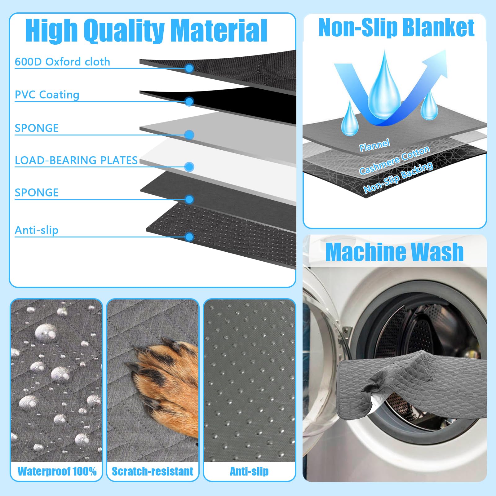 Dog Car Seat For Large Medium Dogs, Hard Bottom Back Seat Extender For Dogs With Soft Removable Blanket, Non-Slip Dog Car Hammoc