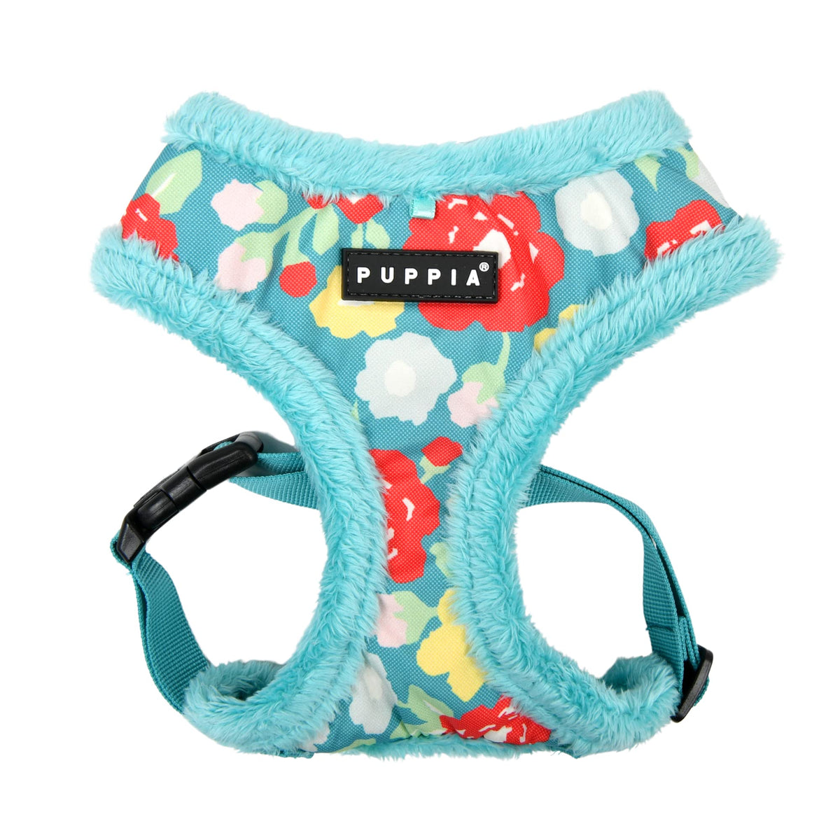 Puppia Alyssa Dog Harness Over-The-Head Warm Winter Flower Pattern Adjustable Chest For Small And Medium Dog, Aqua, X-Large