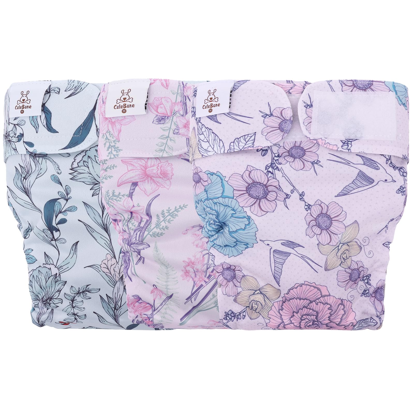 Cutebone Washable Dog Diapers Female No Tail Hole 3 Pack Reusable Doggie Period Training Pants For Docked-Tail Frenchie French Bulldog Boston Terrier Without Tail Wwd16S