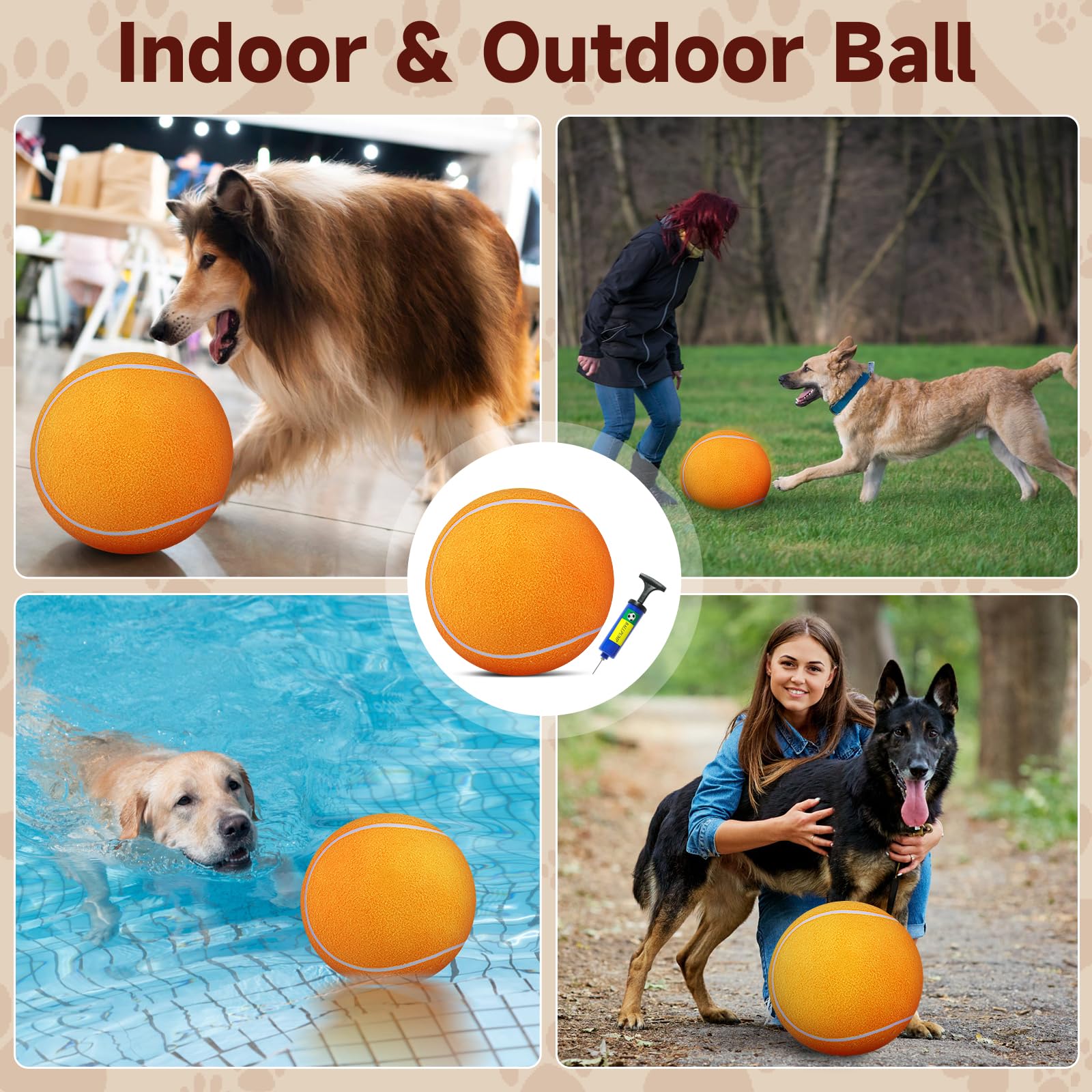 Qdan Large Tennis Ball For Dogs: Pet Toys 9.5' Giant Outdoor Dog Balls - Interactive Herding Ball For Medium Big Dogs Birthday