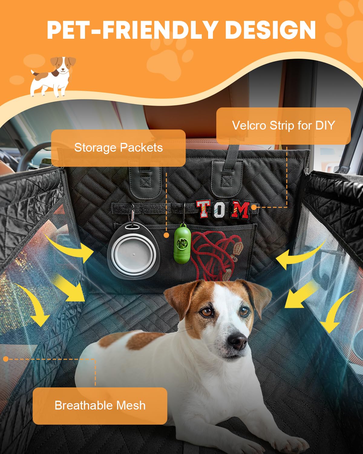 Kohree Dog Car Seat Cover For Small Dogs, Hard Bottom Dog Car Seat Cover For Back Seat With Upgraded Pvc Pipe, Waterproof 900D C