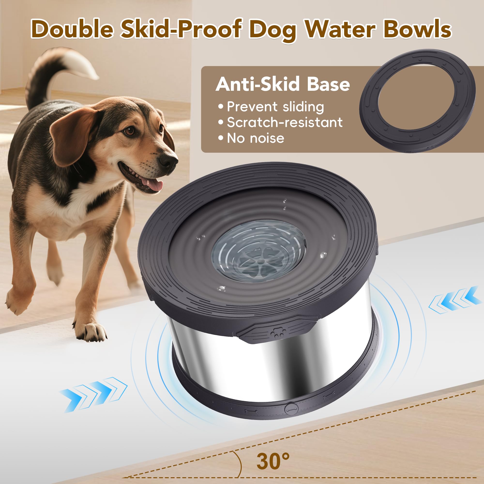 Upsky Dog Water Bowl No Spill 10L Stainless Steel, 2.6 Gallon Large Capacity Spill-Proof Dog Bowls, Non-Slip Slow Drinking Anti-