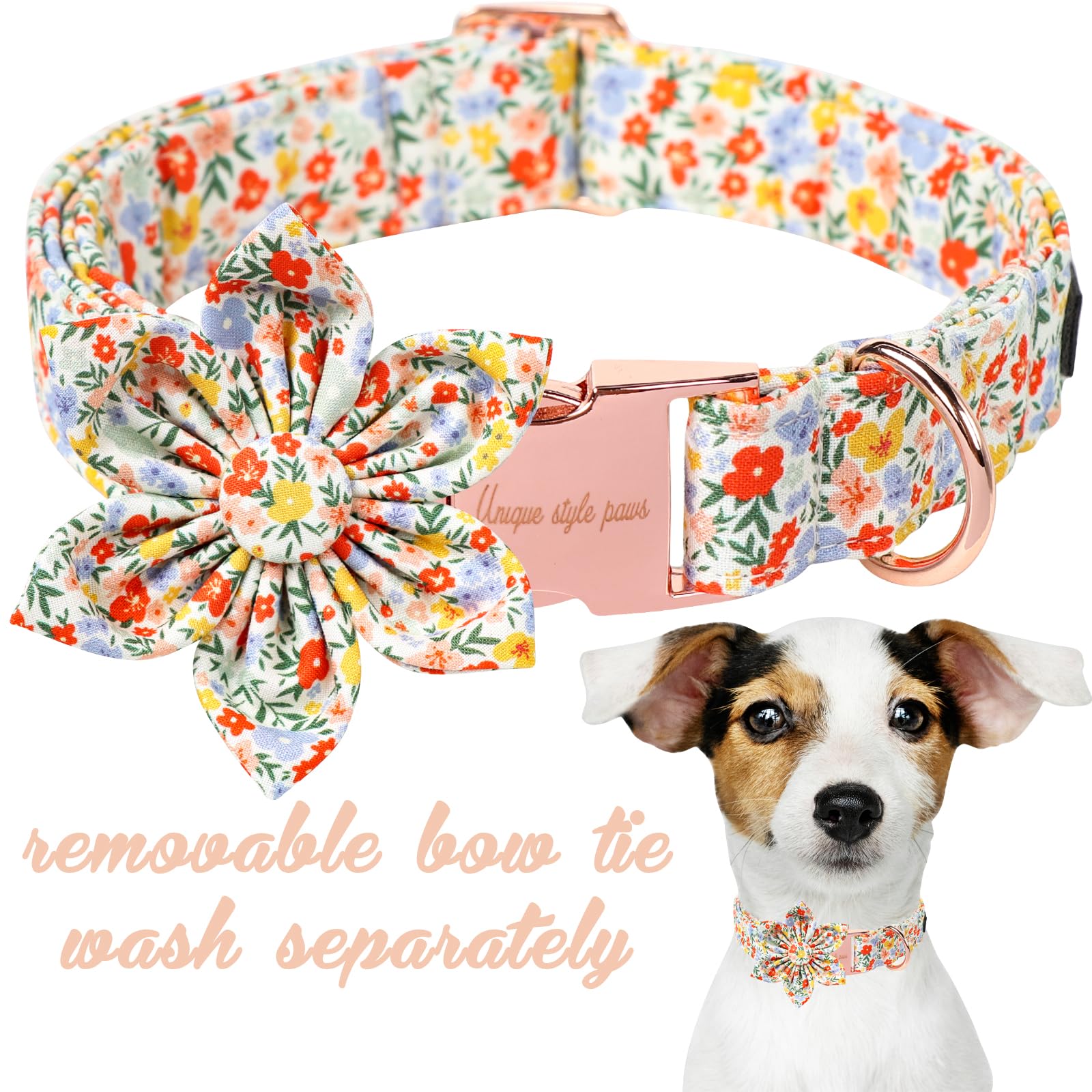 Unique Style Paws Summer Dog Collar With Floral Bow,Colorful Bow Tie Puppy Collar,Flower Pattern Dog Bow Collar For Small,Medium