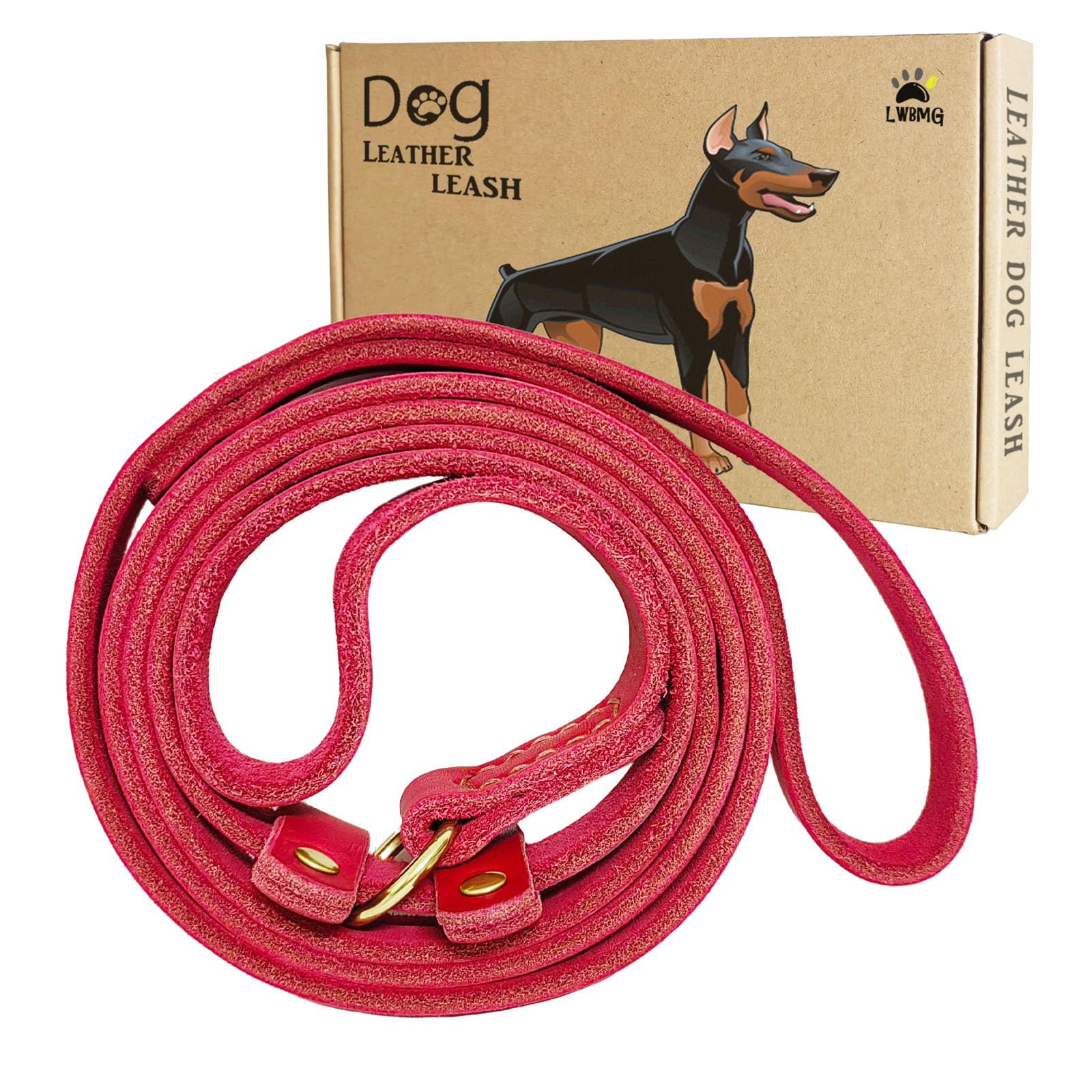 Lwbmg 5.6Ft Leather Dog Leash, Real Leather Slip Lead For Medium Large Dogs, Soft Adjustable Heavy Duty Pet Dog Training Leash -