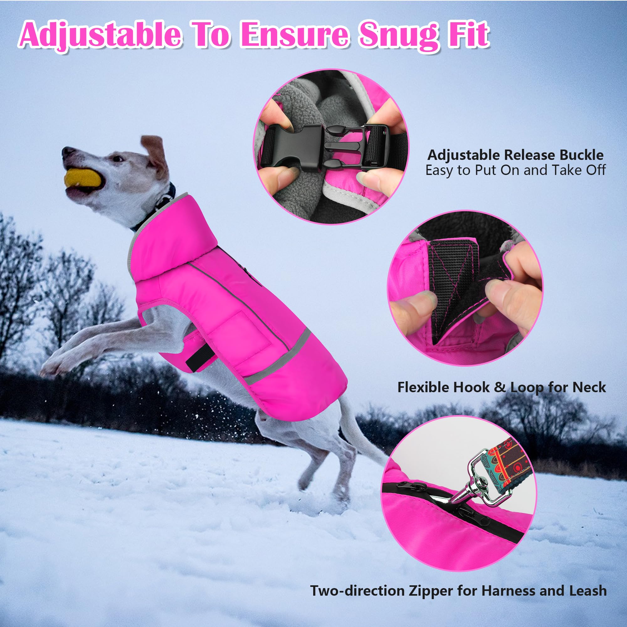 Dogcheer Warm Winter Coat, Waterproof Turtleneck Jacket, Reflective Adjustable Snow Jacket Fleece Sweater For Small To 2Xl Dogs