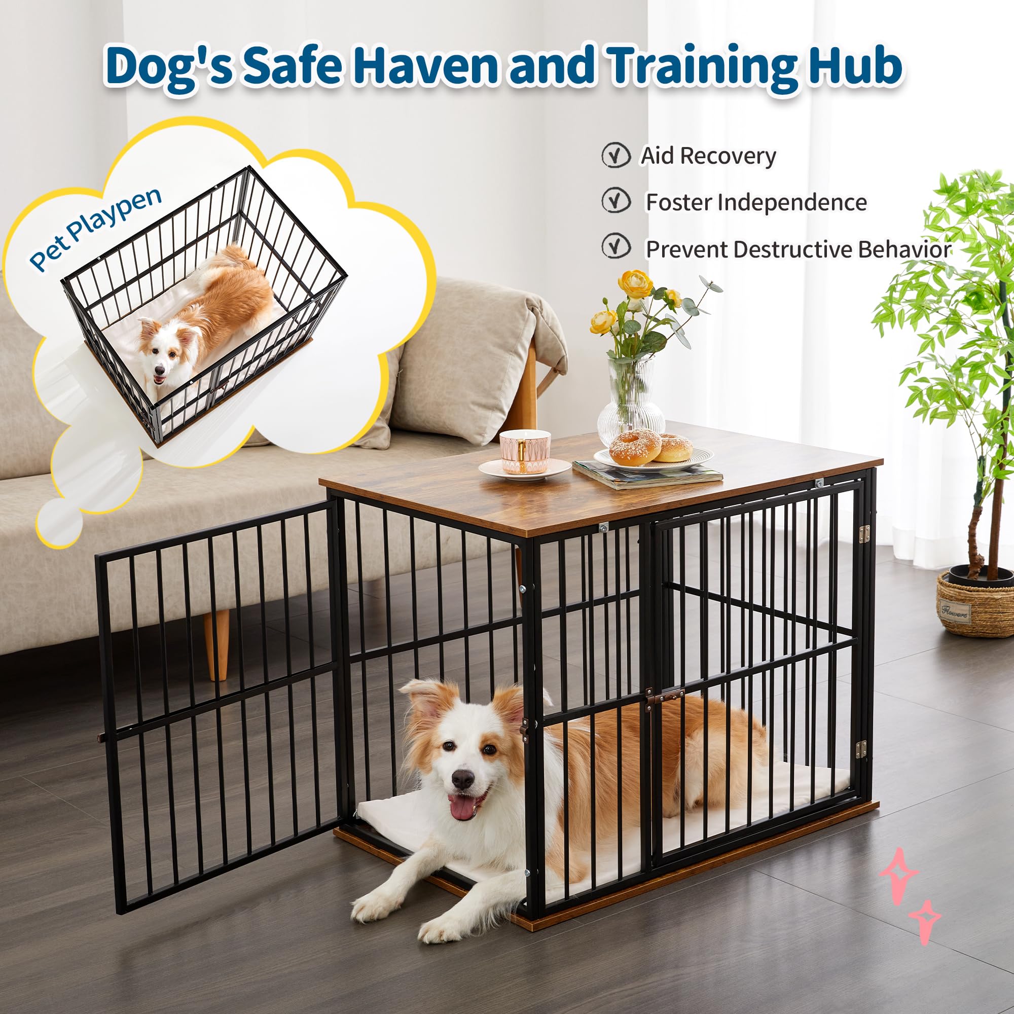Made4Pets Dog Crate Furniture for Small Dogs, Heavy-Duty Dog Cage Chew-Resistant with Washable Cushion, Small Dog Kennel House f