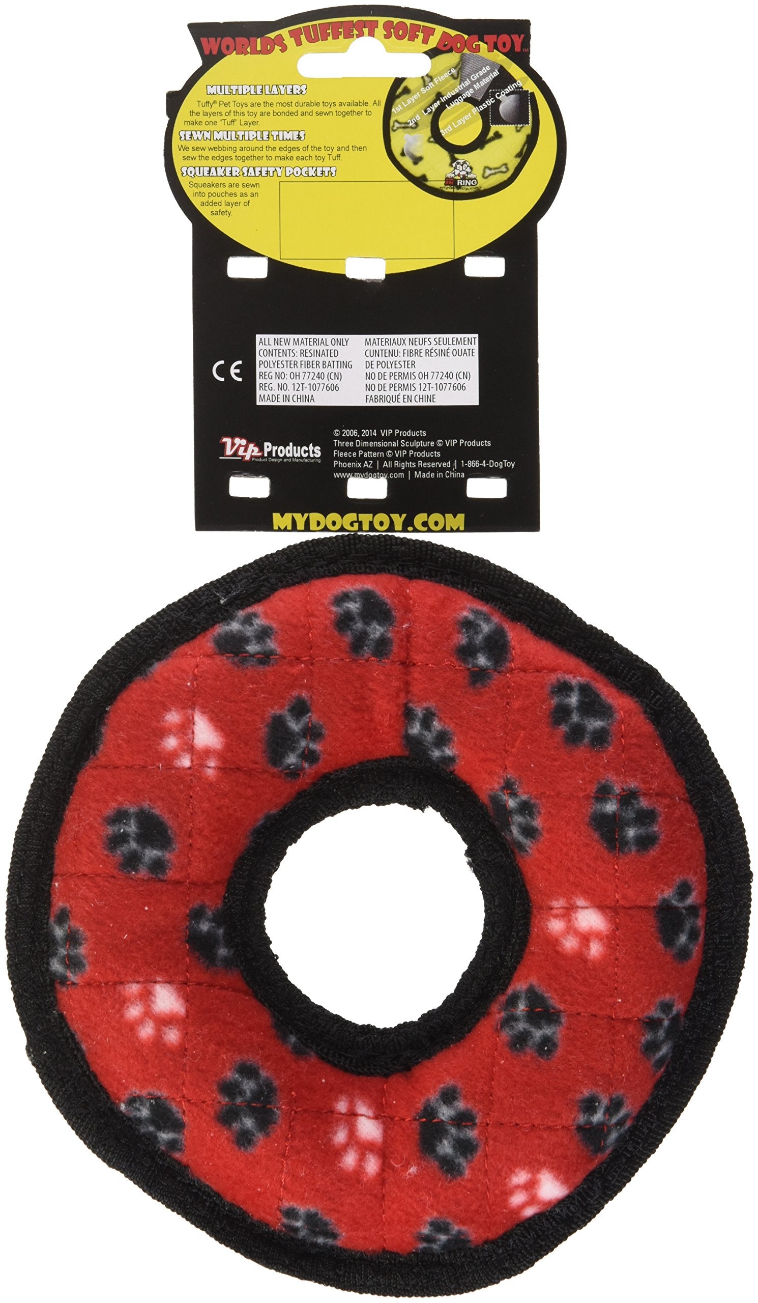 Tuffy - World'S Tuffest Soft Dog Toy -Jr Ring- Red -Squeakers-Multiple Layers.Made Durable, Strong & Tough.Interactive Play(Tug, Toss & Fetch).Machine Washable & Floats