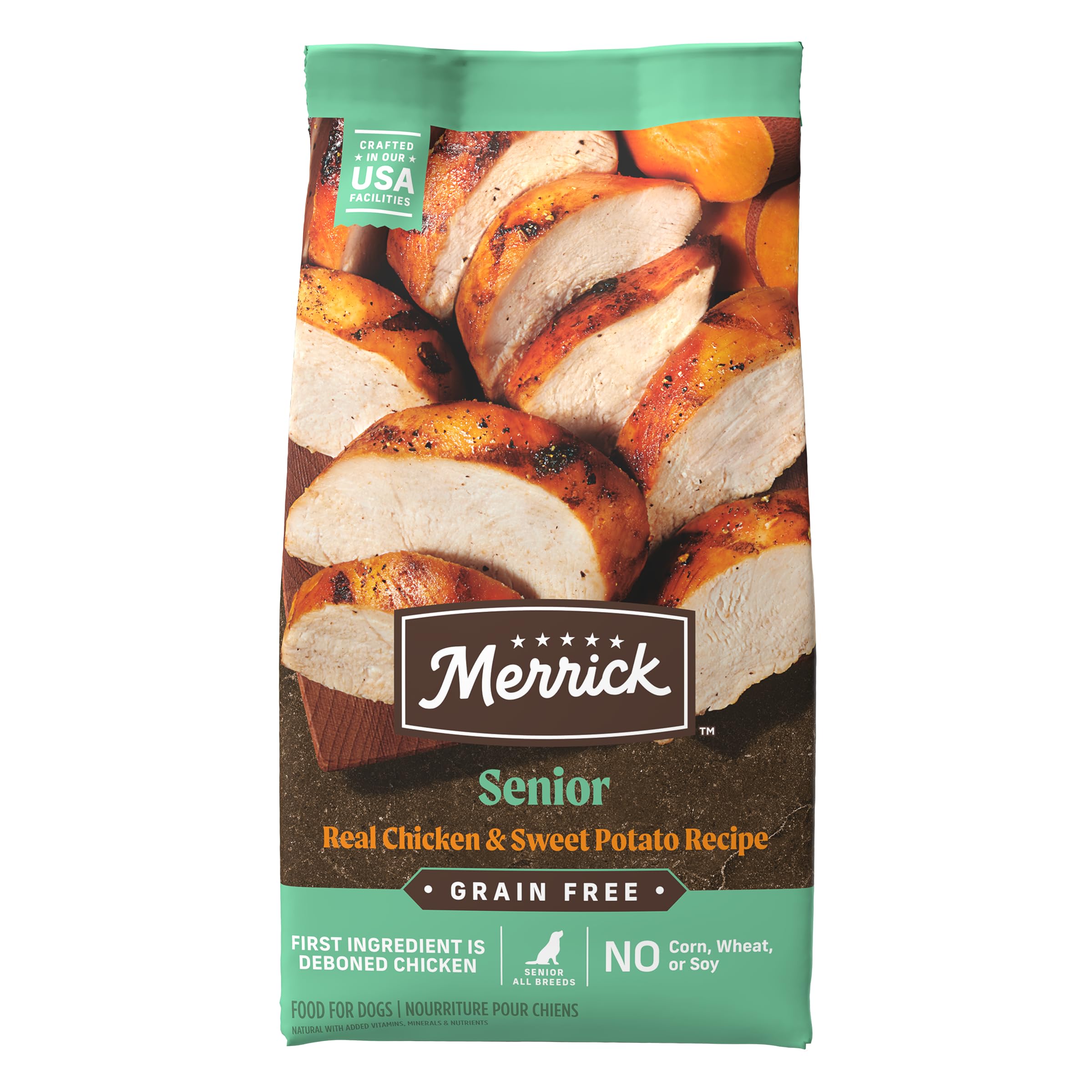 Merrick Premium Grain Free Dry Senior Dog Food, Wholesome And Natural Kibble, Real Chicken And Sweet Potato - 4.0 lb. Bag