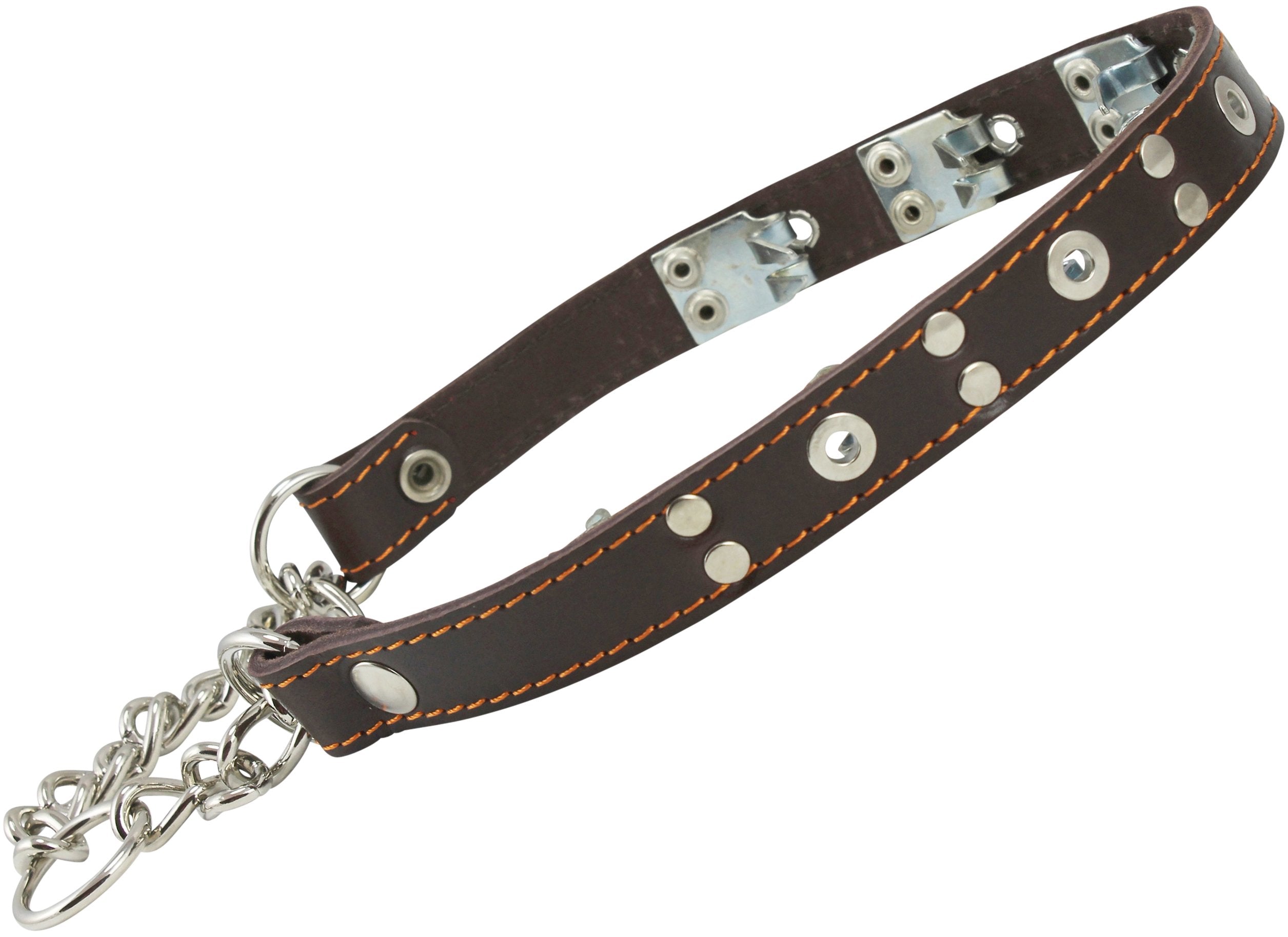 Dogs My Love Training Genuine Leather Pinch Martingale Dog Collar Studded 4Mm Link Brown 3 Sizes (21.5'-25')