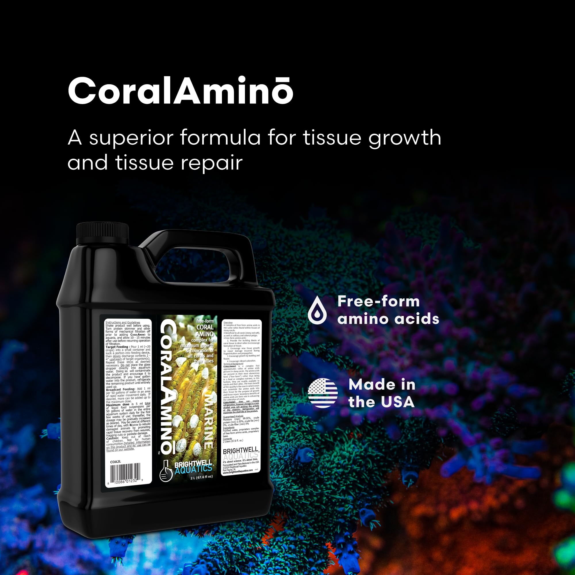 Brightwell Aquatics CoralAmino - Complex of Amino Acids for Corals - Coral Food for Aquarium Coral Growth - Saltwater Aquarium T