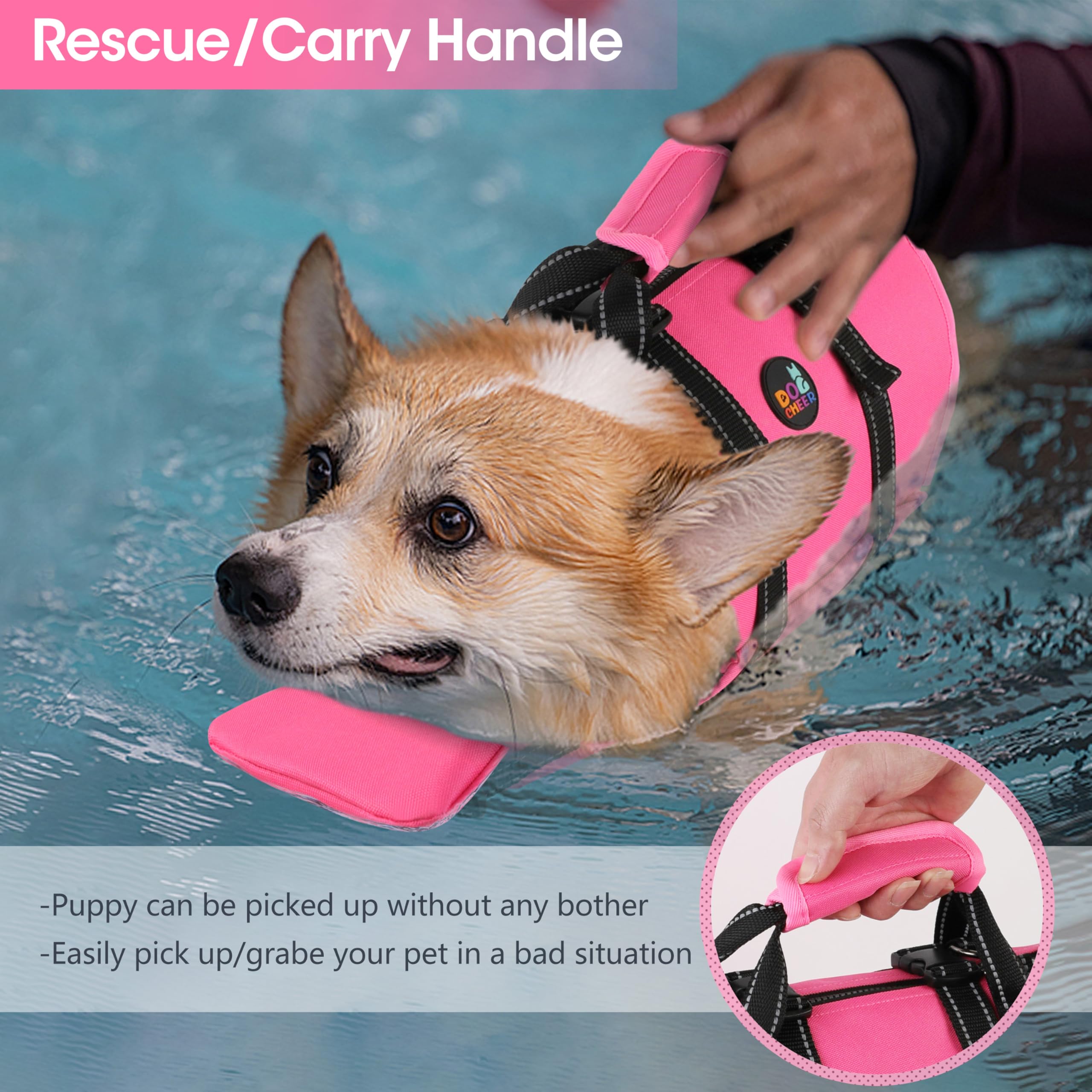 Dogcheer Dog Life Jacket With Zipper And Rescue Handle, Ripstop Puppy Life Vest With Chin Float For Swimming, Adjustable Swim Wa