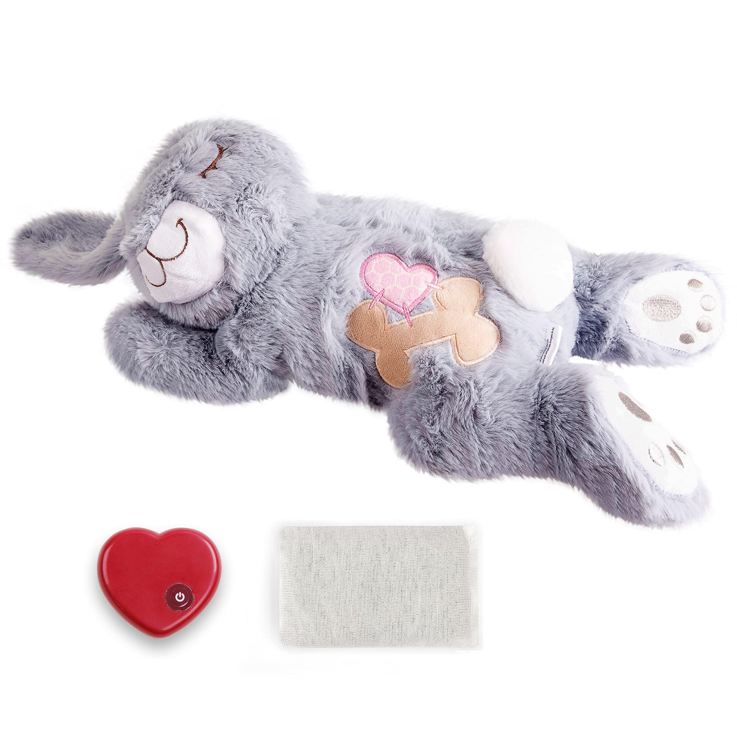 PetPrime Dog Heart Beat Puppy Plush Rabbit Toy - with Warmer Bag Pet Soft Anxiety Puppy Relief Toy for Sleeping(Gray Rabbit)