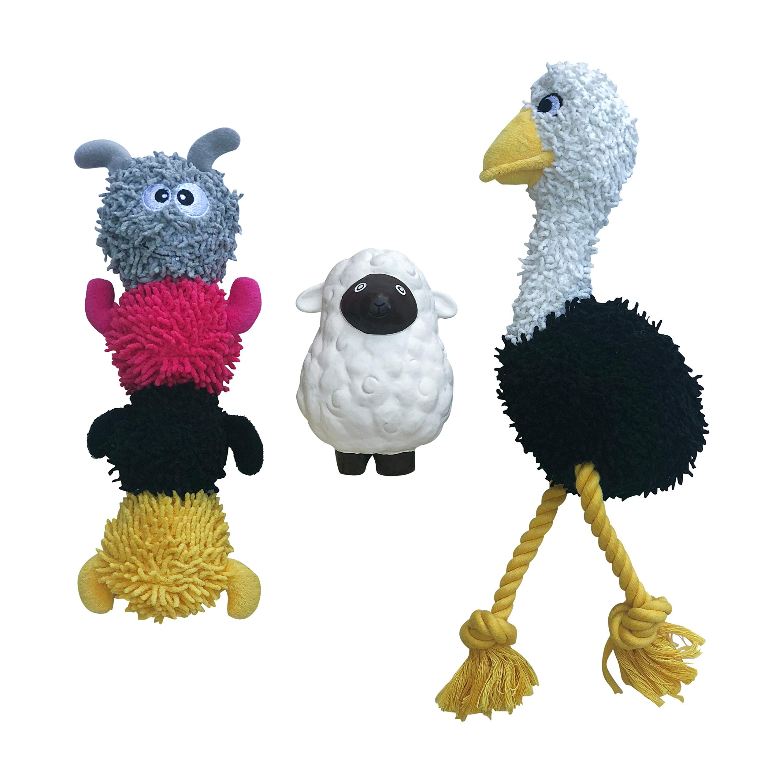 Rocket & Rex 3-Pack Dog Chew Toy Gift Set  Rope Toy, Rubber Squeaker Toy And Plush Toy With Ball  Puppies, Small To Medium Breed